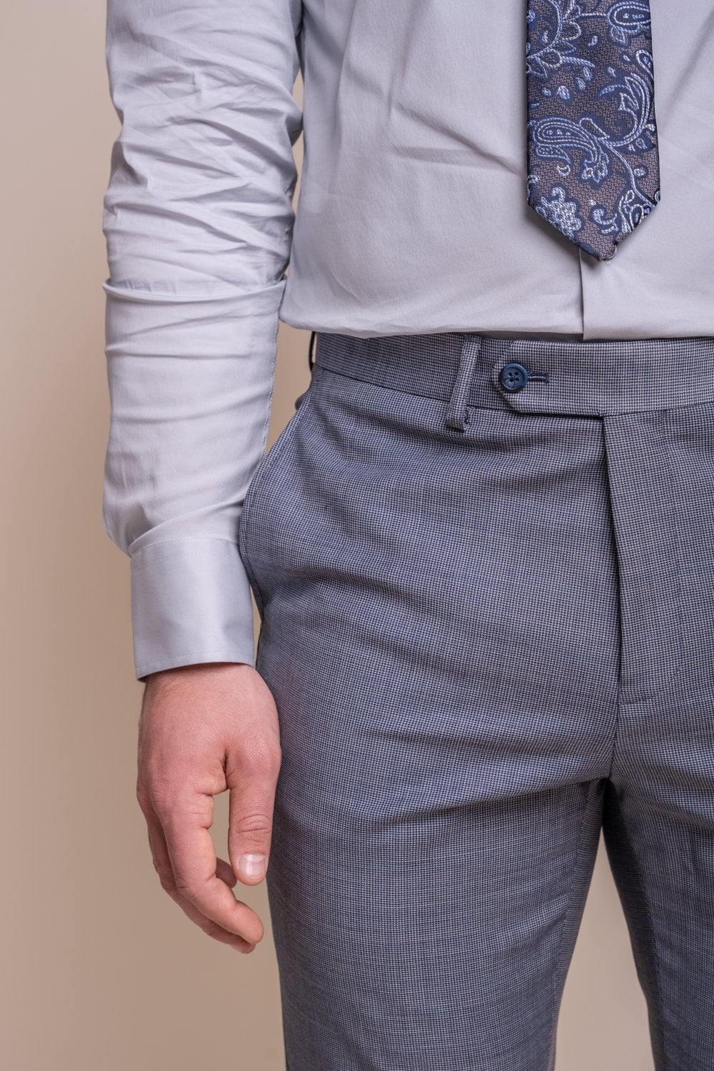 Men's Wool Blend Slim Fit Trousers - BOND - Puppytooth Grey - Image 4