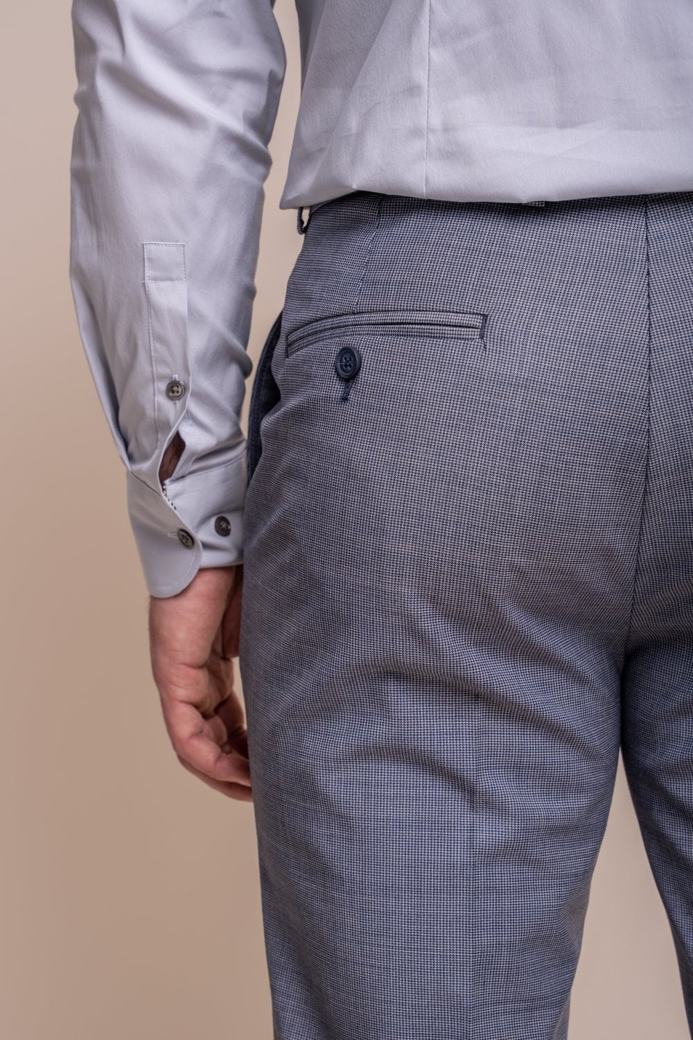 Men's Wool Blend Slim Fit Trousers - BOND - Puppytooth Grey - Image 5
