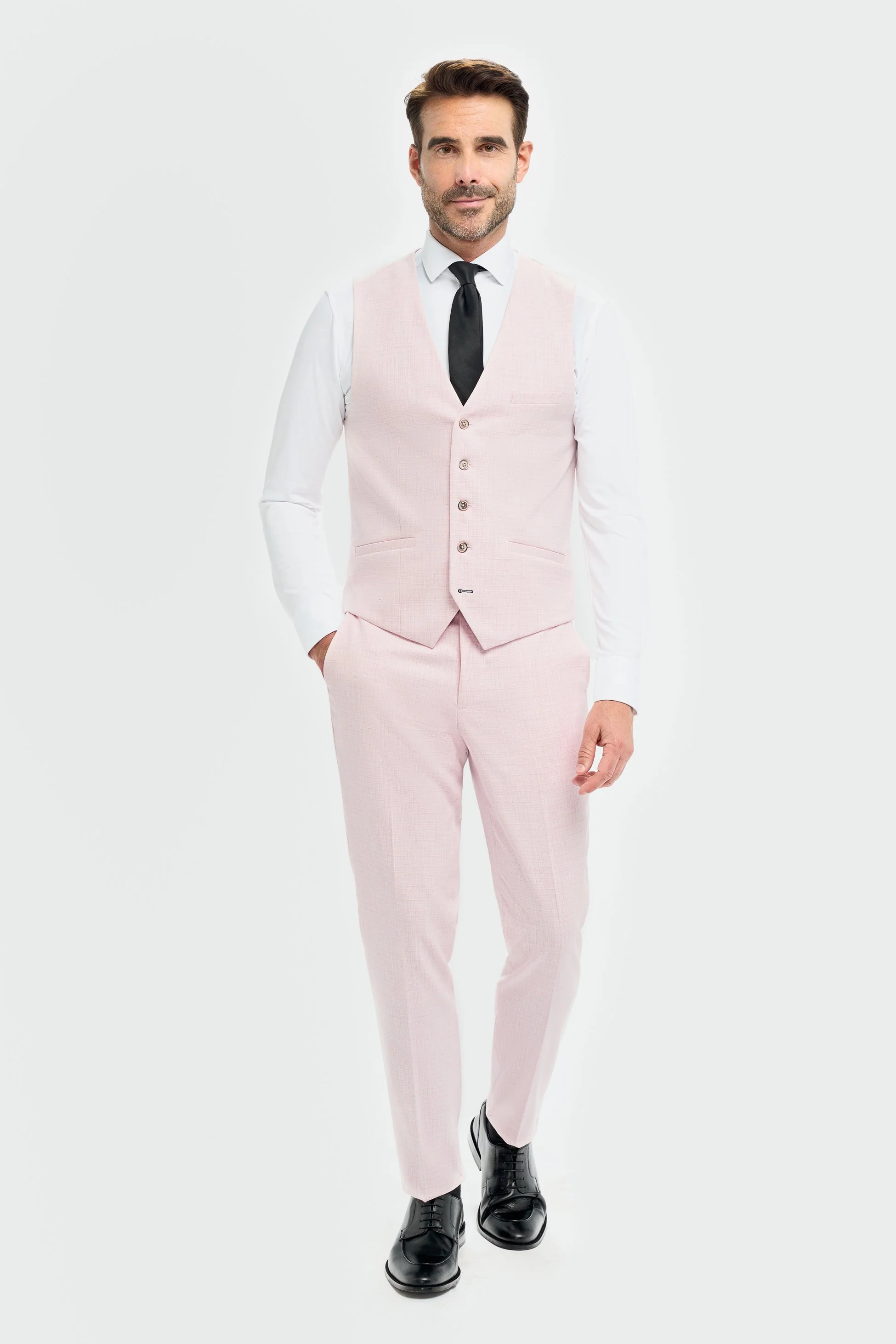 Men’s Slim Fit Textured Formal Waistcoat - Tropez - Mauve - Image 2