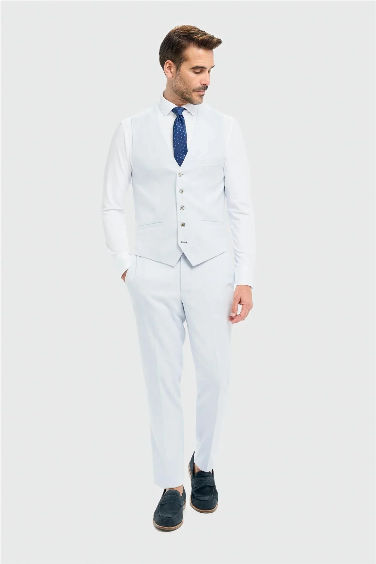 Men’s Slim Fit Textured Formal Waistcoat - Tropez - Sky Blue - Image 2