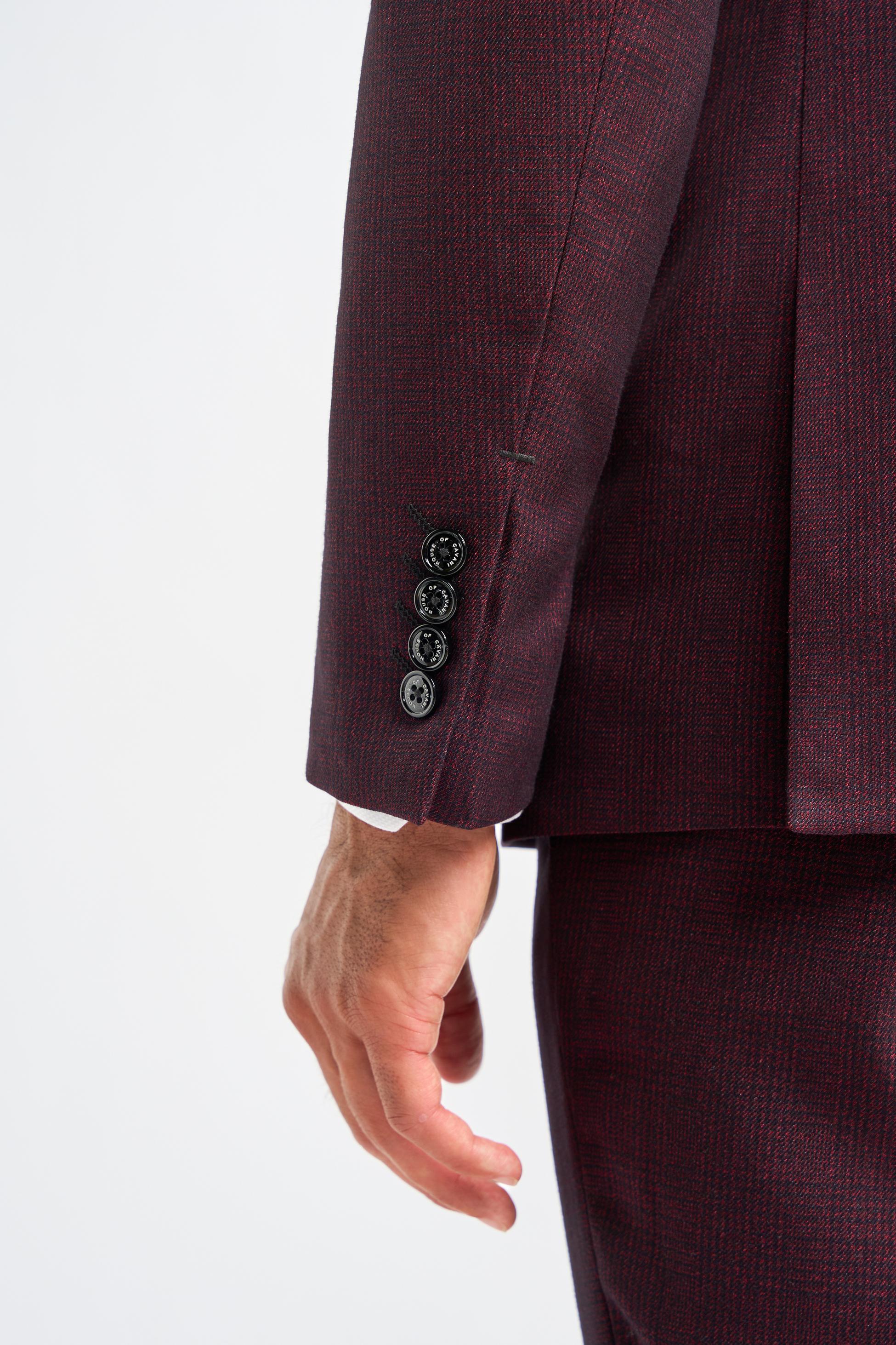Men's Tweed Glen Check Slim Fit Suit Jacket - CARIDI - Wine - Image 5