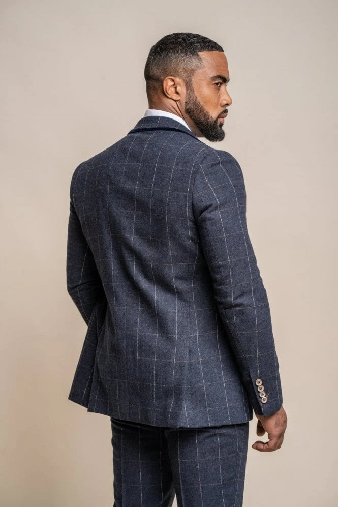 Men's Windowpane Check Wool Navy Blue Suit- ANGELS - Navy Blue - Image 3