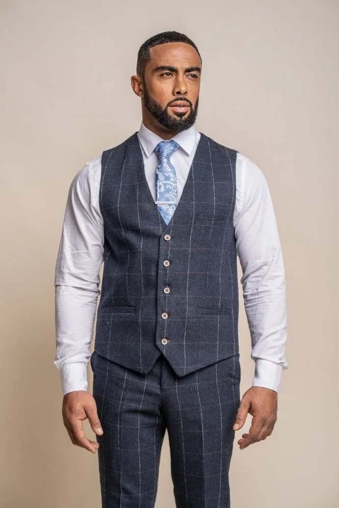 Men's Windowpane Check Wool Navy Blue Suit- ANGELS - Navy Blue - Image 4