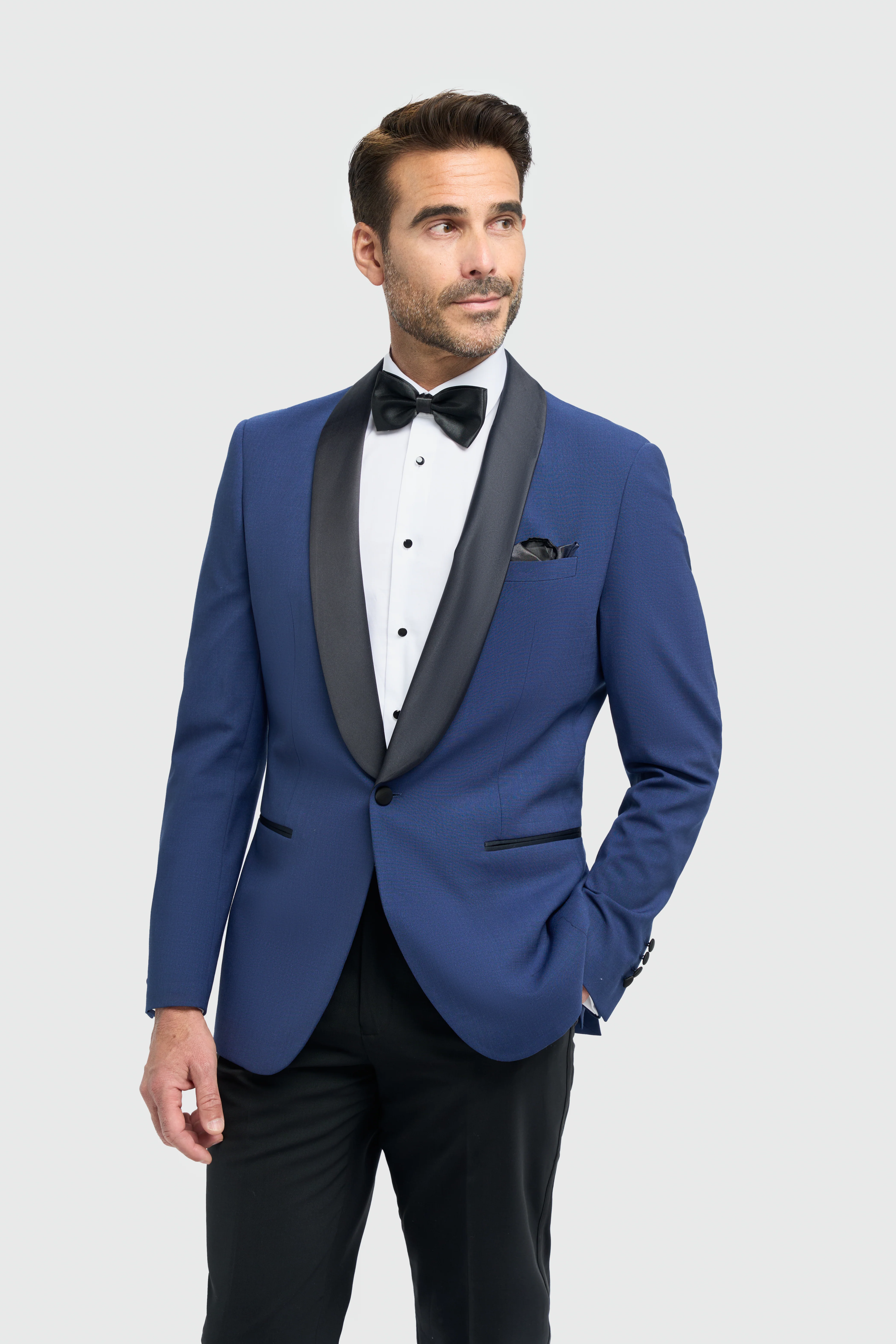 Men's Slim Fit Wool Blend Tuxedo Dinner Suit - ASPEN - Electric Blue