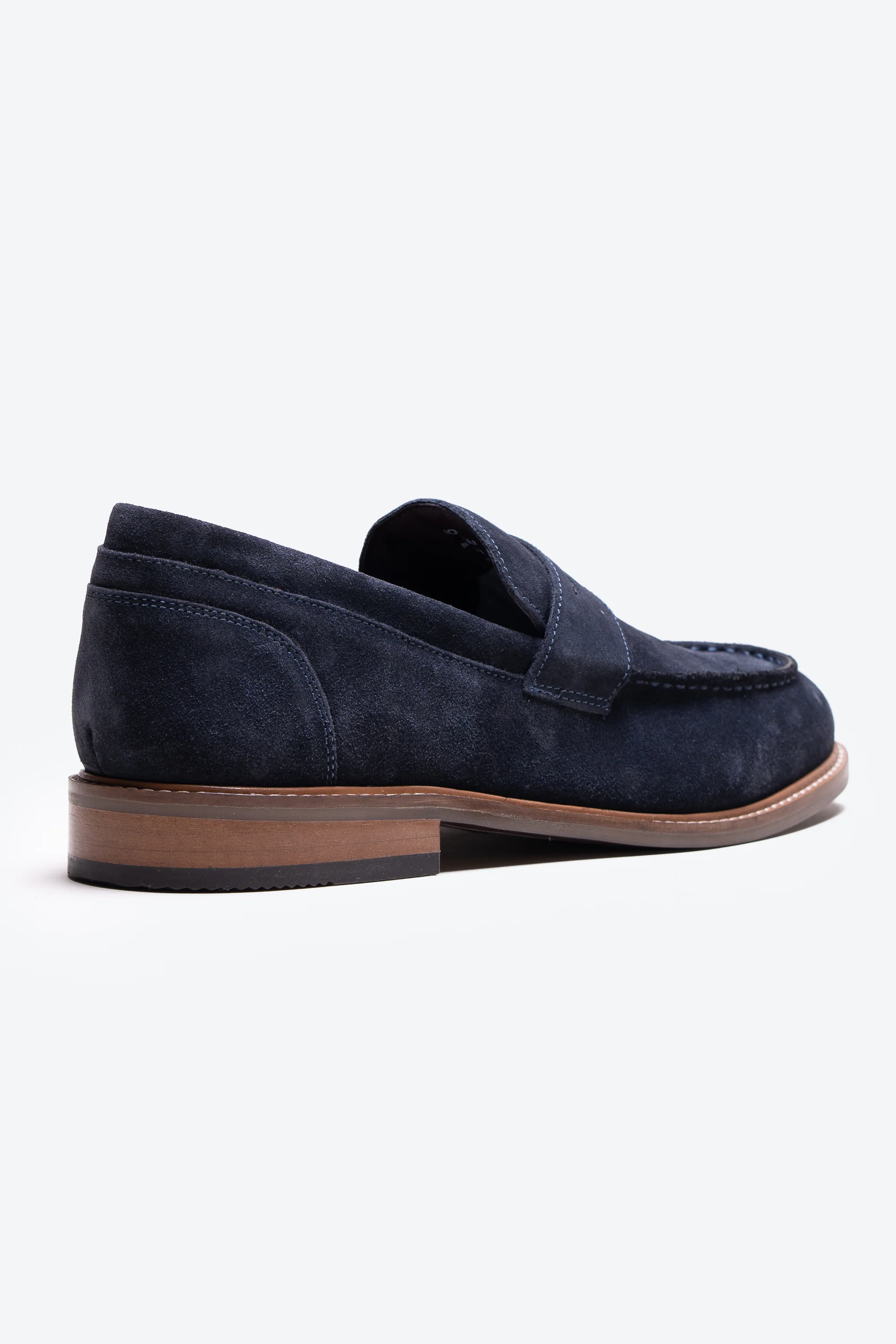 Men's Stacked Heel Suede Penny Loafer - JORDAN - Navy Blue - Image 3