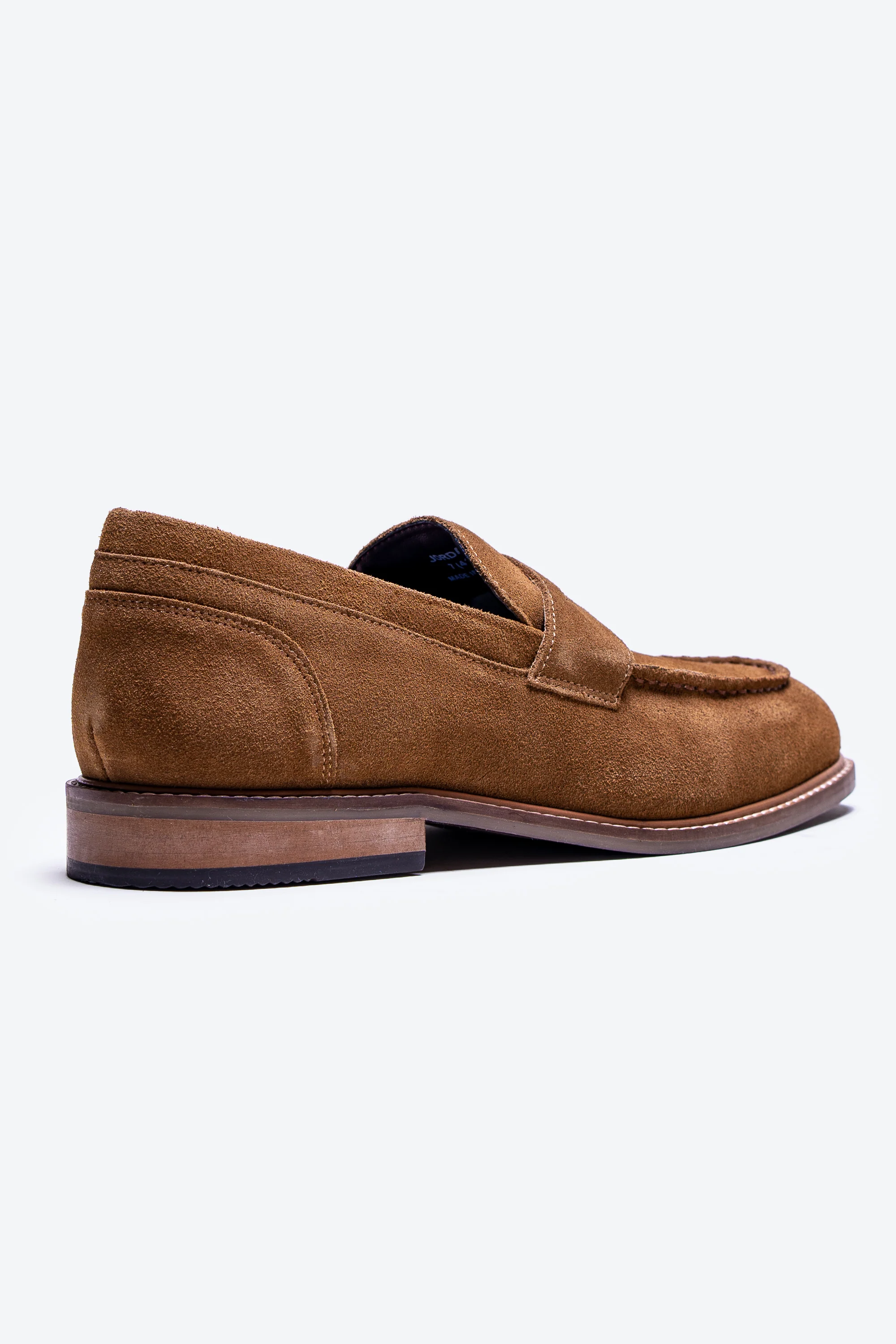Men's Stacked Heel Suede Penny Loafer - JORDAN - Tan Brown - Image 3