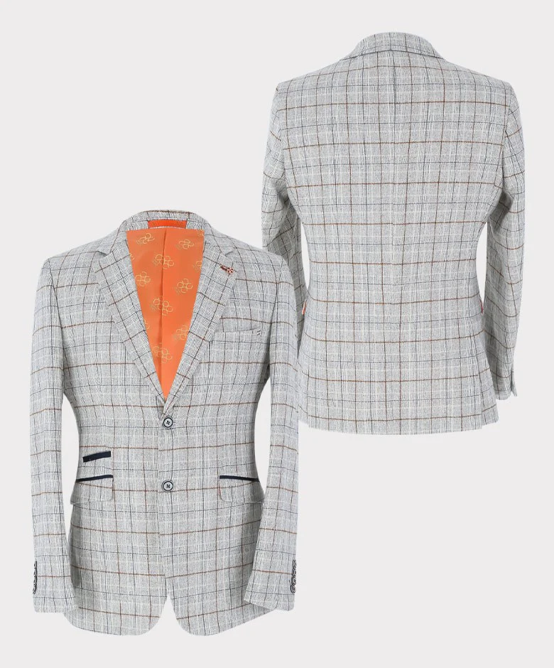 Men's Cody Ice 3 Pieces Suit Formal Tweed Windowpane Check Slim Fit Set - Ice Blue - Image 5
