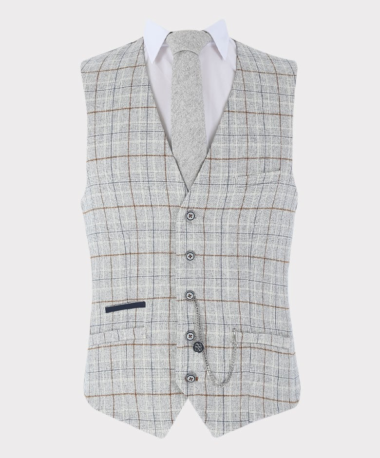 Men's Cody Ice 3 Pieces Suit Formal Tweed Windowpane Check Slim Fit Set - Ice Blue - Image 6