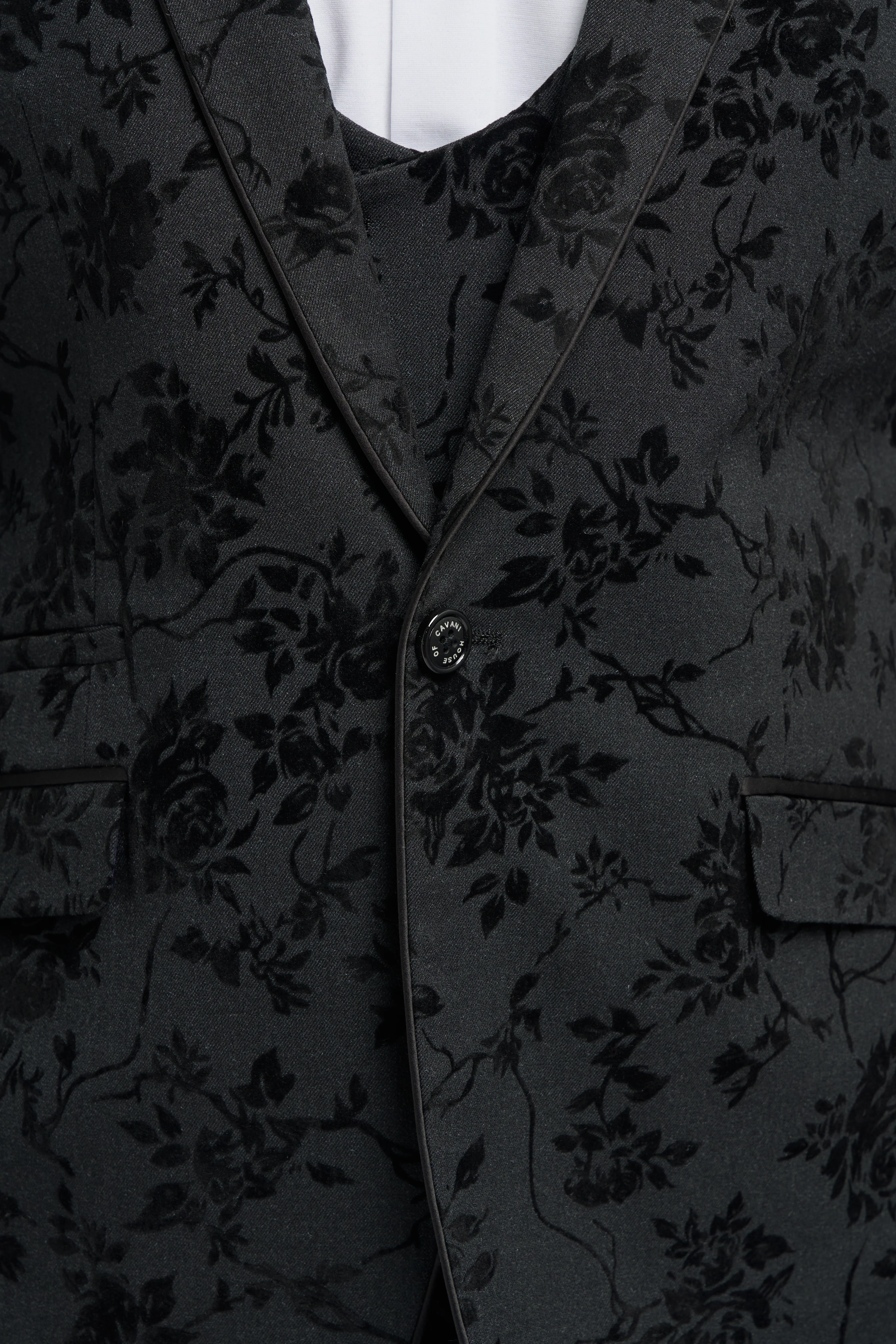 Men's Black Velvet Floral Embroidered Suit- GEORGI - Black - Image 11