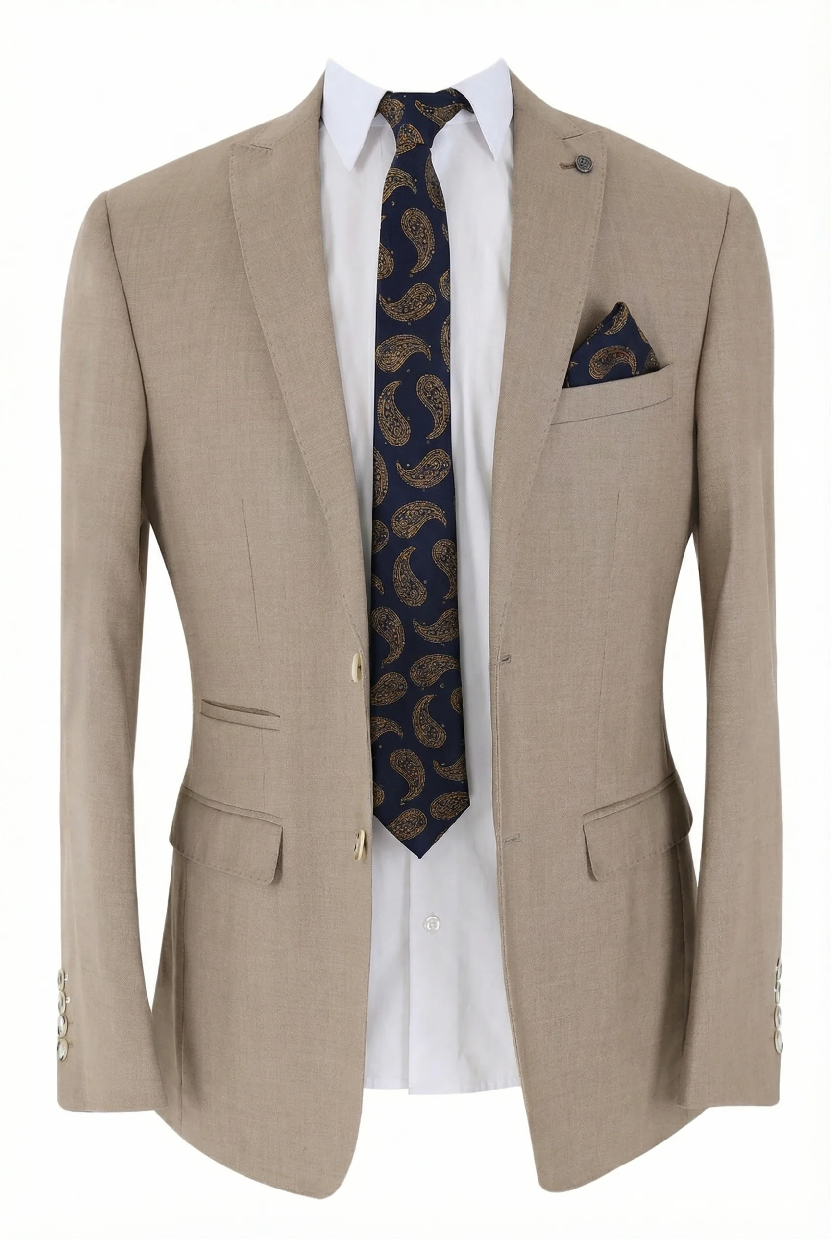 Men's Tailored Fit 2 Piece Suit Classic Special Occasion - JAMES - Taupe Beige - Image 4