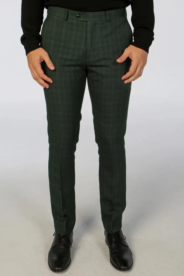 Men's Tailored Fit Check 2PC Suit -  LEO - Green - Image 4