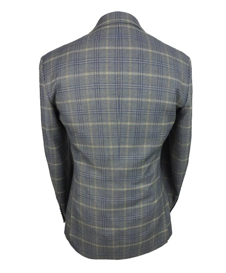 Men's Tailored Fit Retro Check Suit - KENNETH - Grey - Gold - Image 5