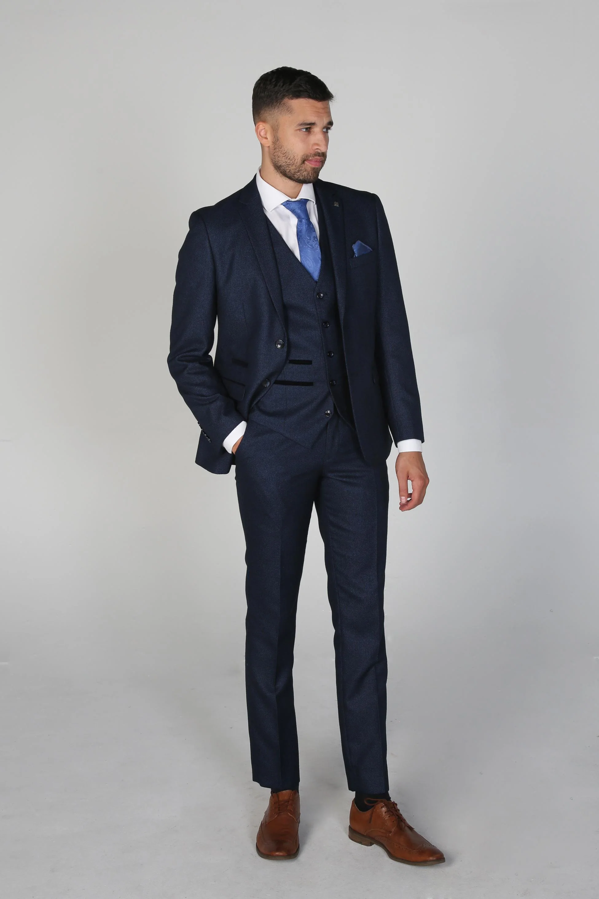 Men's Textured Formal Navy Blue Suit - ARTHUR - Navy Blue - Image 2