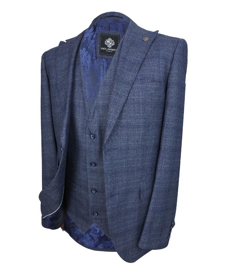 Men's Tweed Check Blue Suit - GRAHAM - Blue - Image 2
