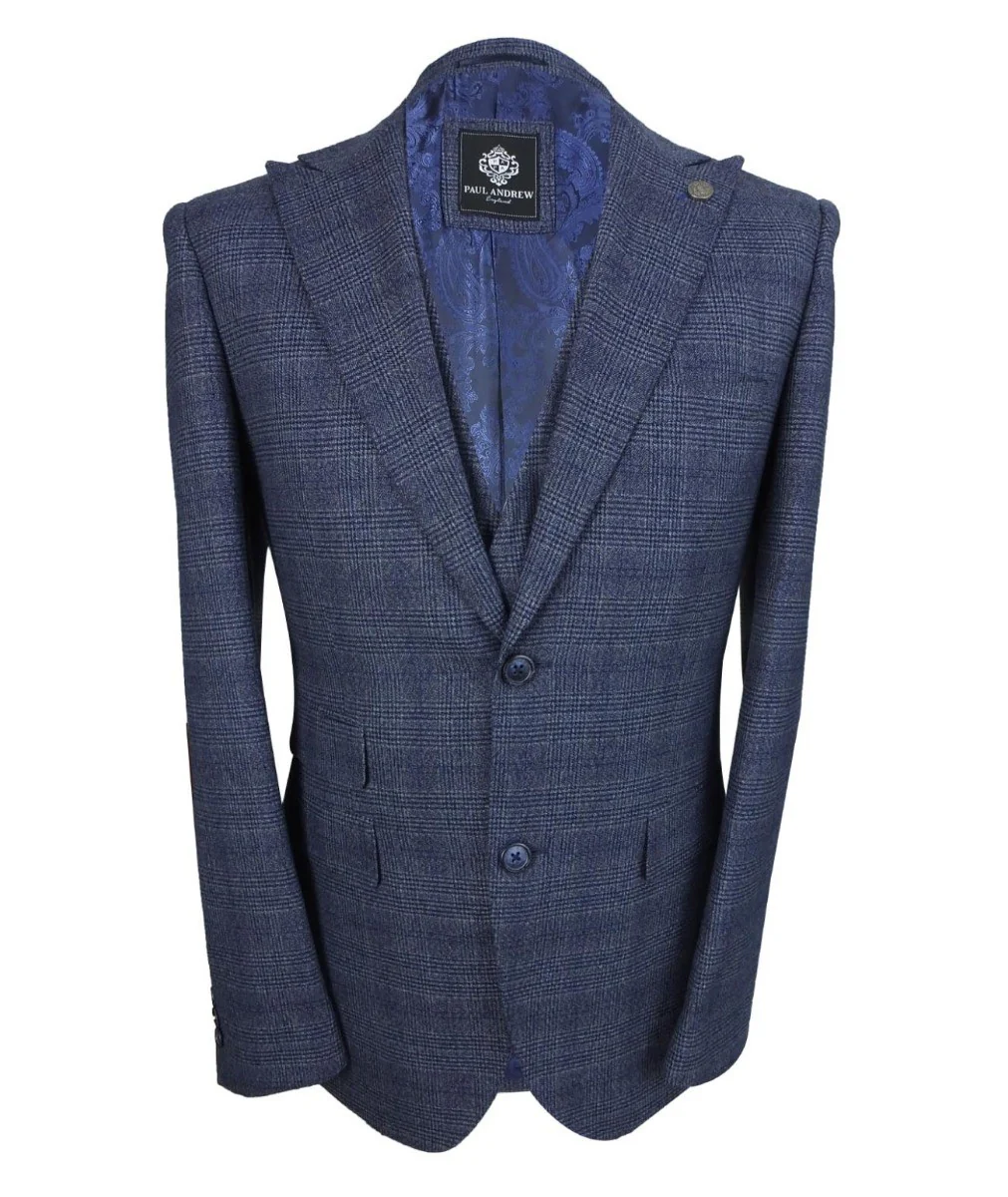 Men's Tweed Check Blue Suit - GRAHAM - Blue - Image 3