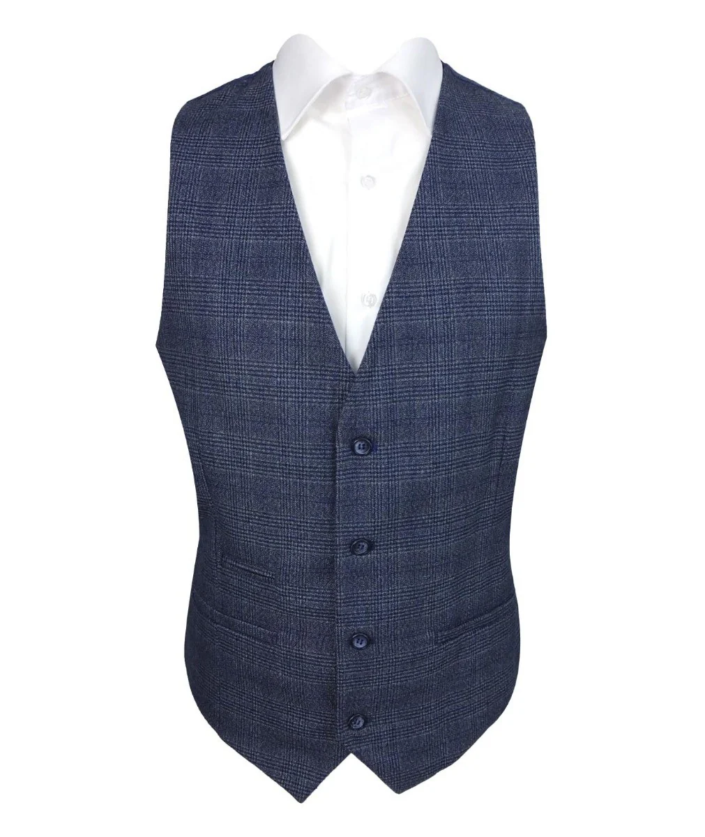 Men's Tweed Check Blue Suit - GRAHAM - Blue - Image 5