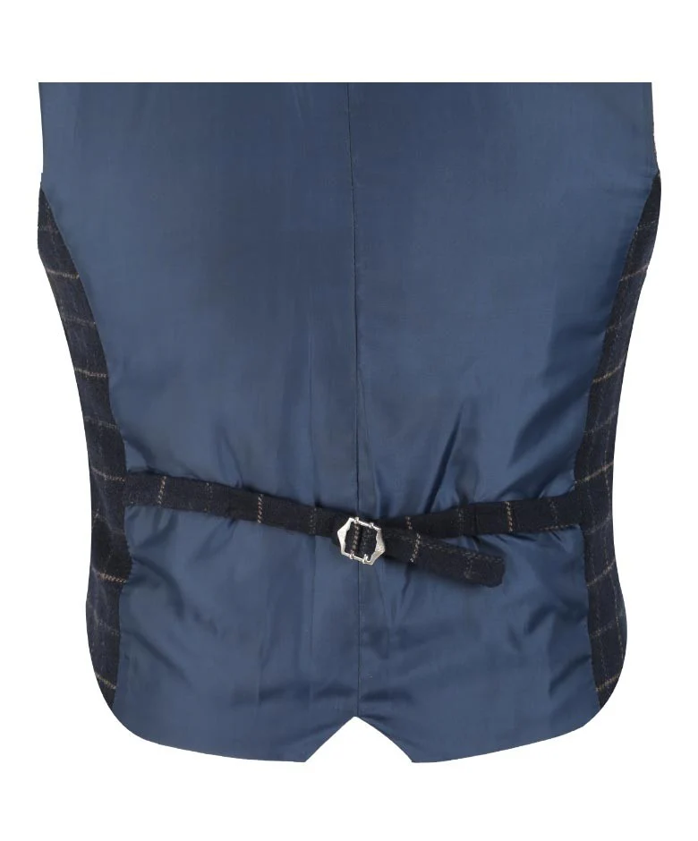 Men's Tweed Check Slim Fit Navy Waistcoat- SHELBY - Navy Blue - Image 3