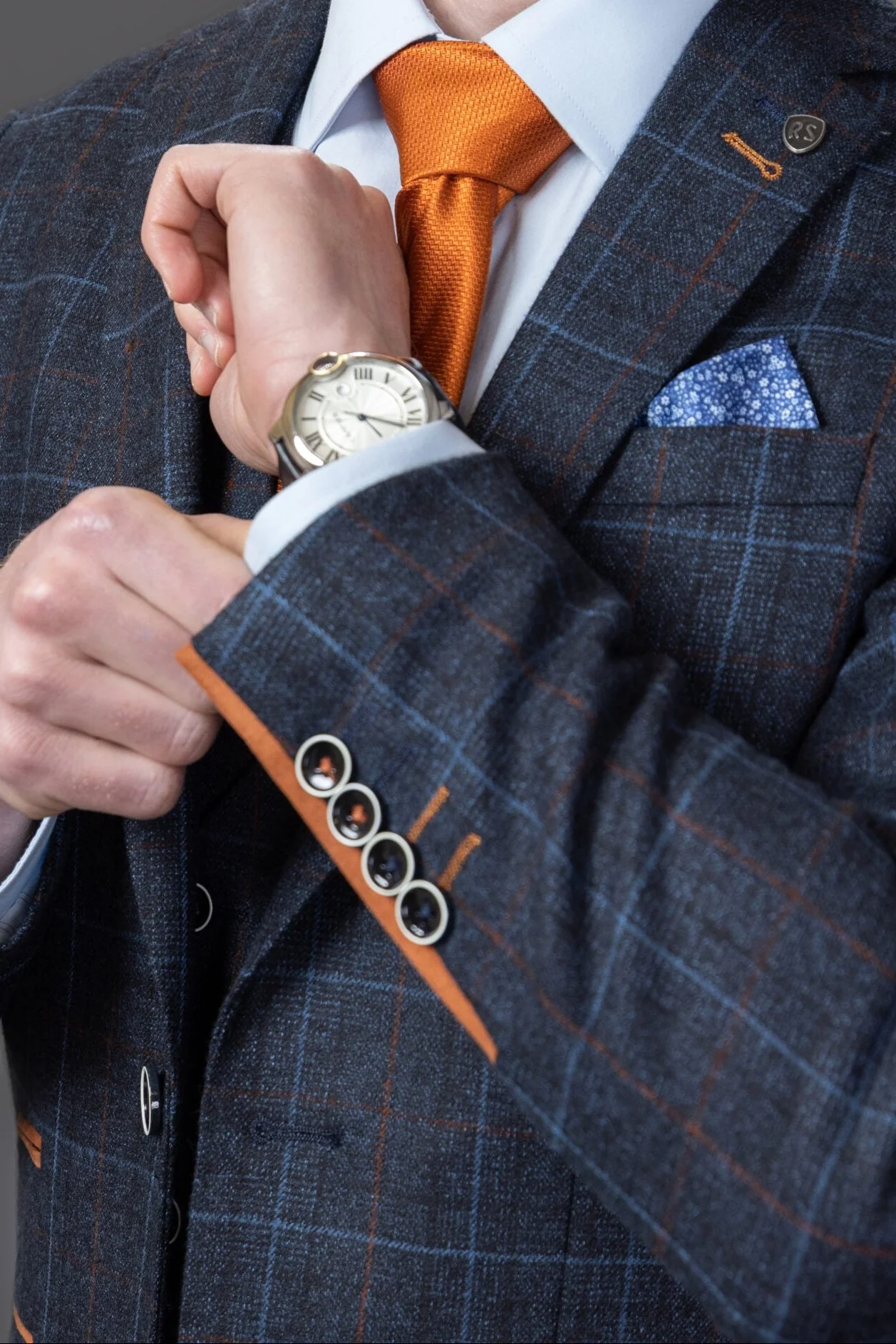 Men's Tailored Fit Retro Check Suit - ANTHONY - Navy Blue - Image 13