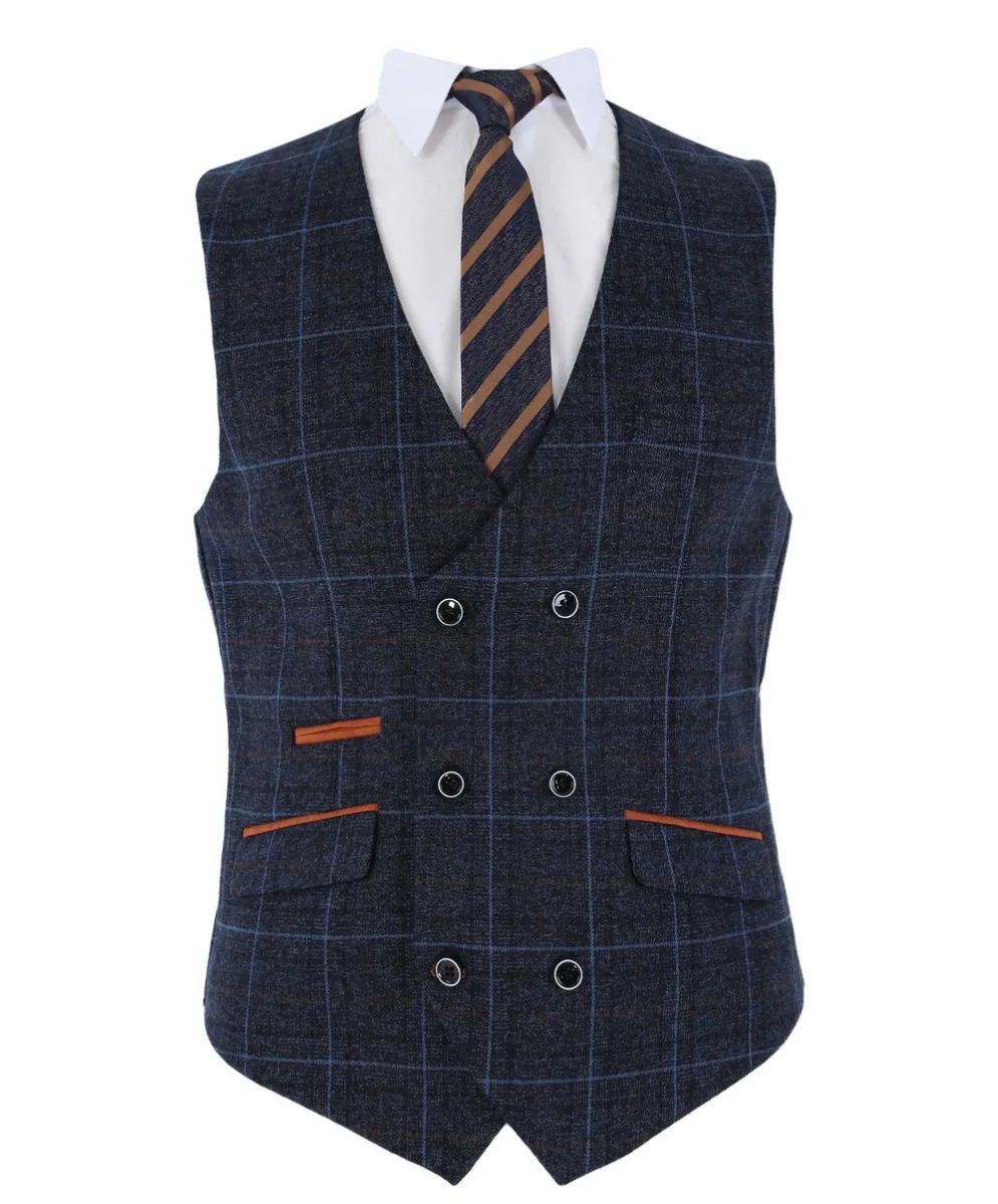 Men's Tailored Fit Retro Check Suit - ANTHONY - Navy Blue - Image 14