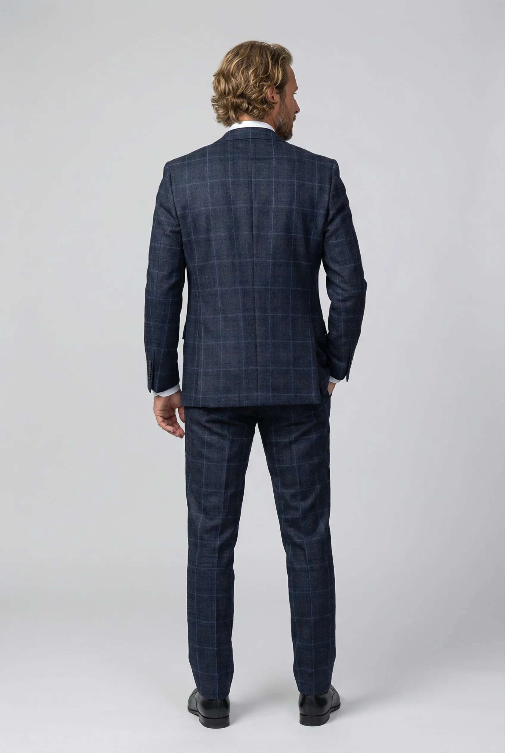 Men's Tailored Fit Retro Check Suit - ANTHONY - Navy Blue - Image 5