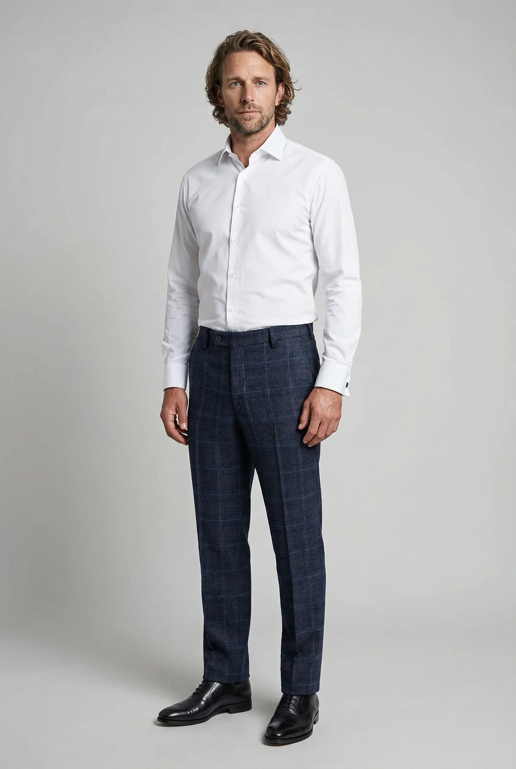 Men's Tailored Fit Retro Check Suit - ANTHONY - Navy Blue - Image 8
