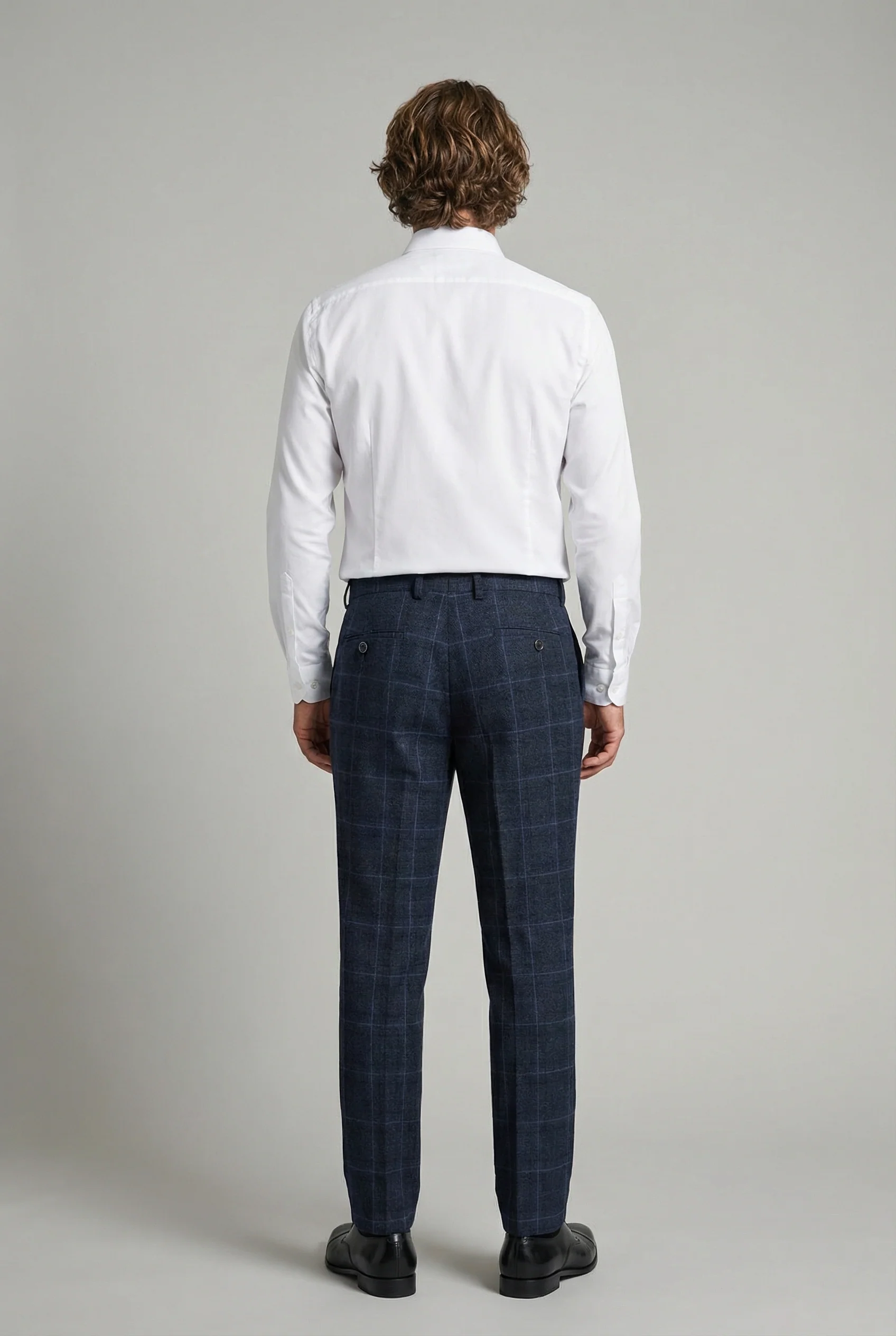 Men's Tailored Fit Retro Check Suit - ANTHONY - Navy Blue - Image 9