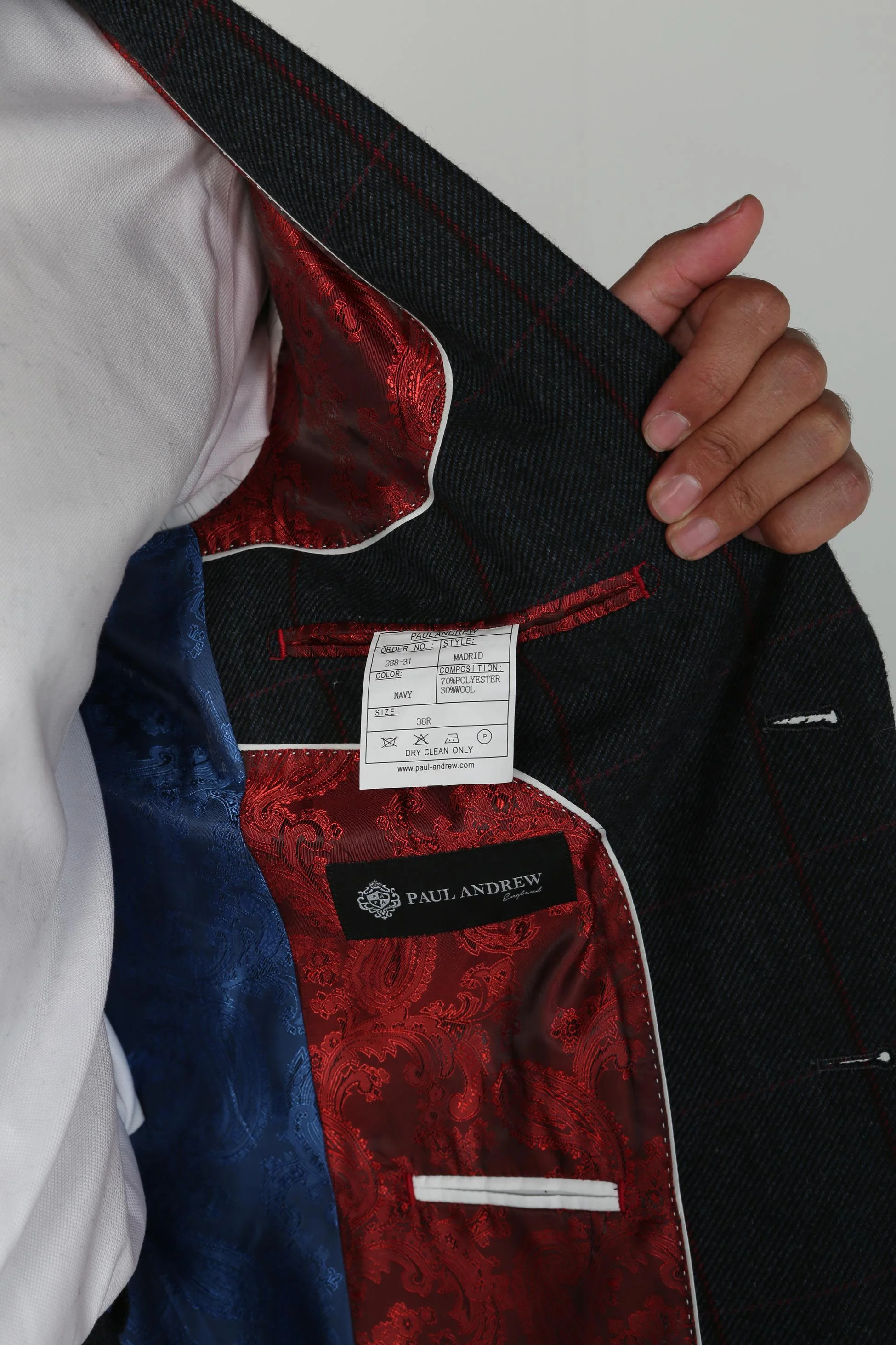 Men's Tweed Windowpane Check Tailored Fit Suit - MADRID - Navy Blue - Image 7