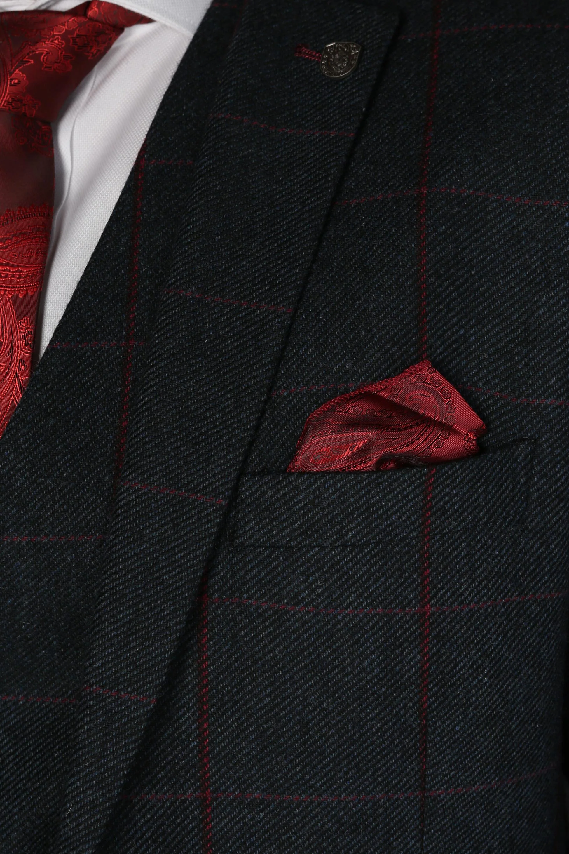 Men's Tweed Windowpane Check Tailored Fit Suit - MADRID - Navy Blue - Image 9