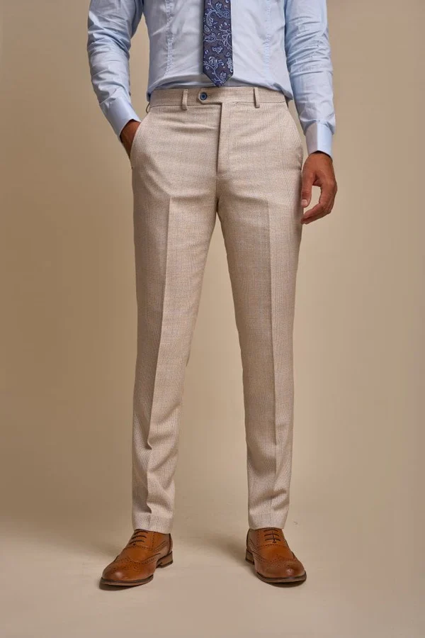 Men's Tweed Glen Check Slim Fit Suit - CARIDI Trousers Length Option - Cream - Ivory - Image 7