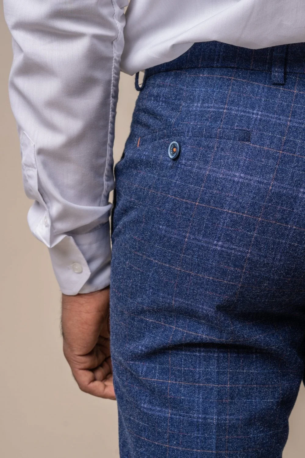 Men's Tweed Check Navy Slim Fit Trousers - KAISER - Navy Blue - Image 3