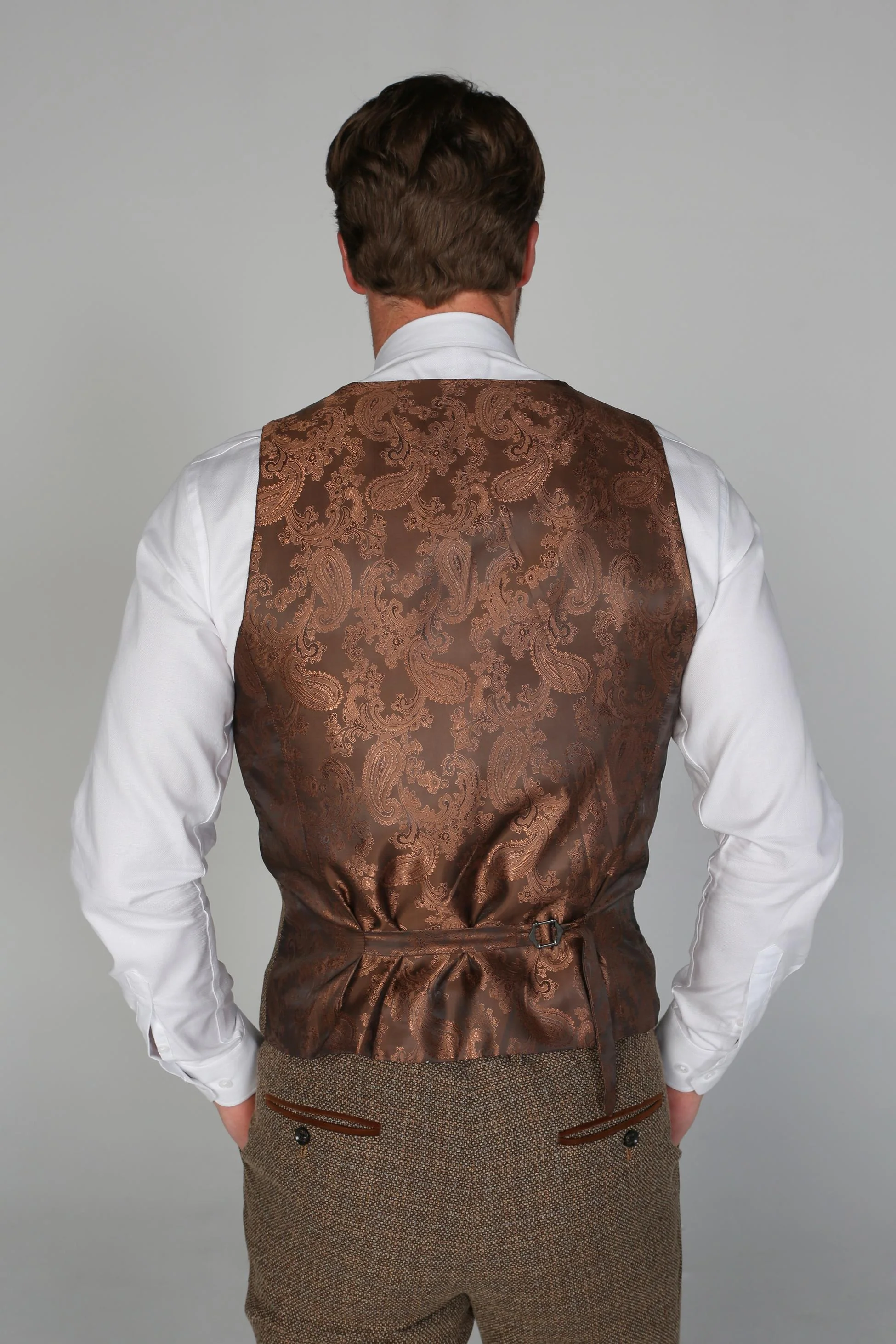 Men's Tweed-Like Tailored Fit Formal Suit - RALPH - Brown - Image 6