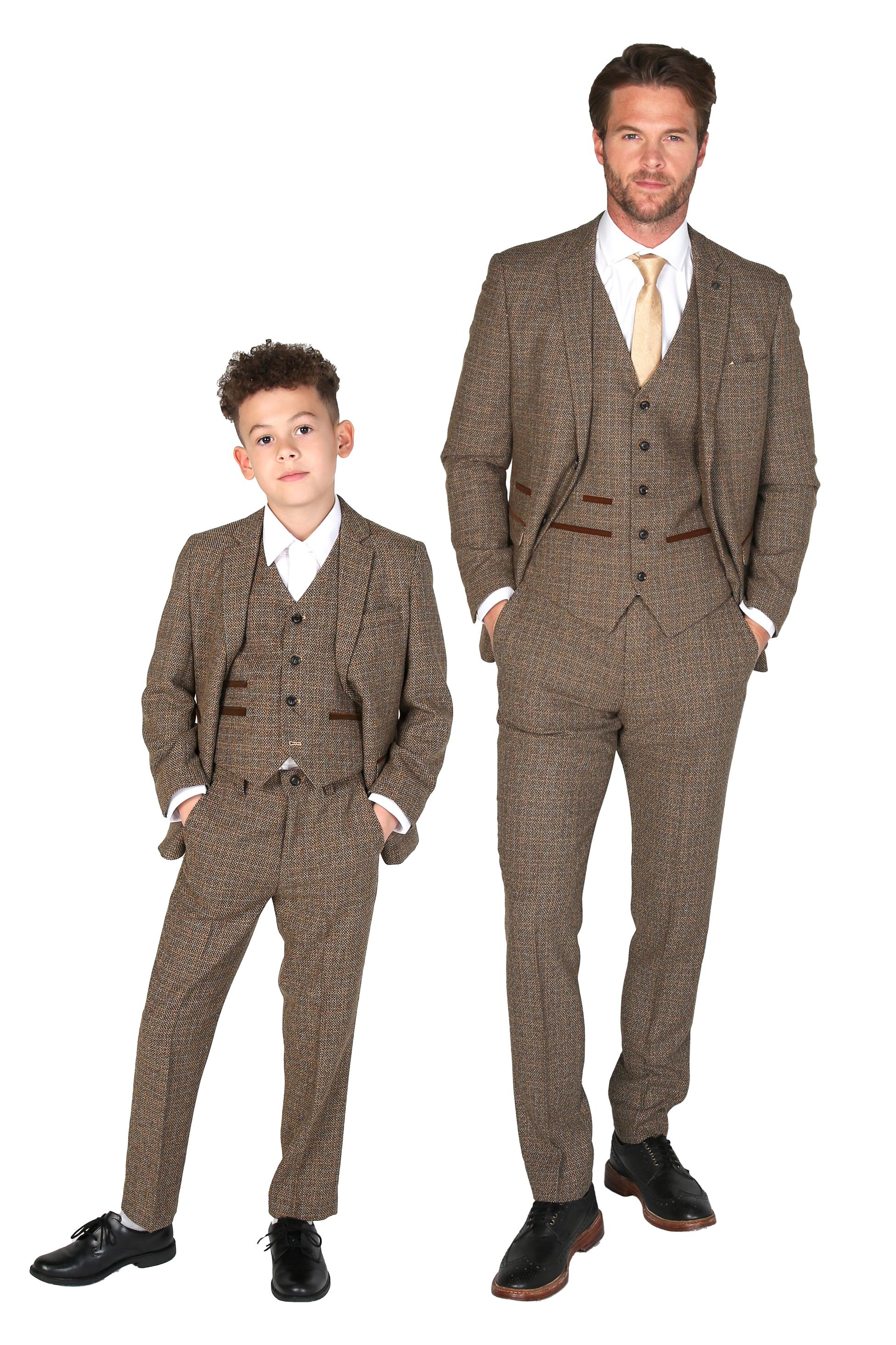 Men's Tweed-Like Tailored Fit Formal Suit - RALPH - Brown - Image 9