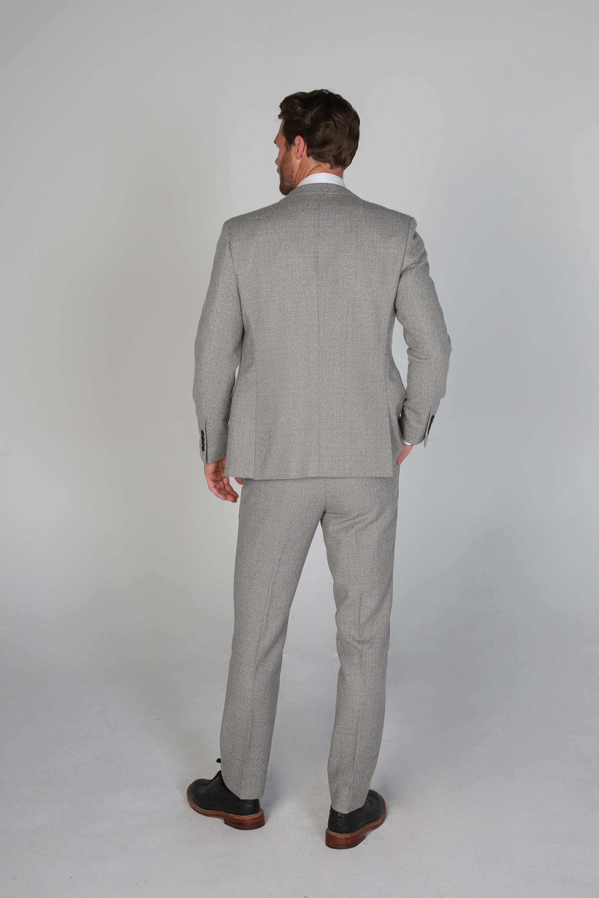 Men's Tweed-Like Tailored Fit Formal Suit - RALPH - Cream - Image 4