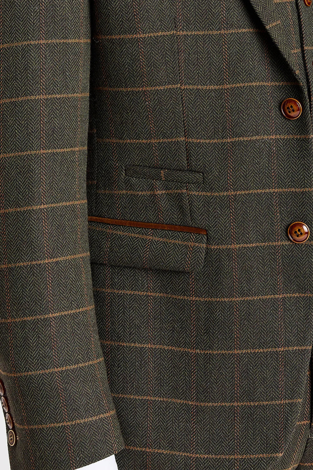 Men's Tweed Retro Windowpane Formal Suit - HARRIS - Green - Image 8