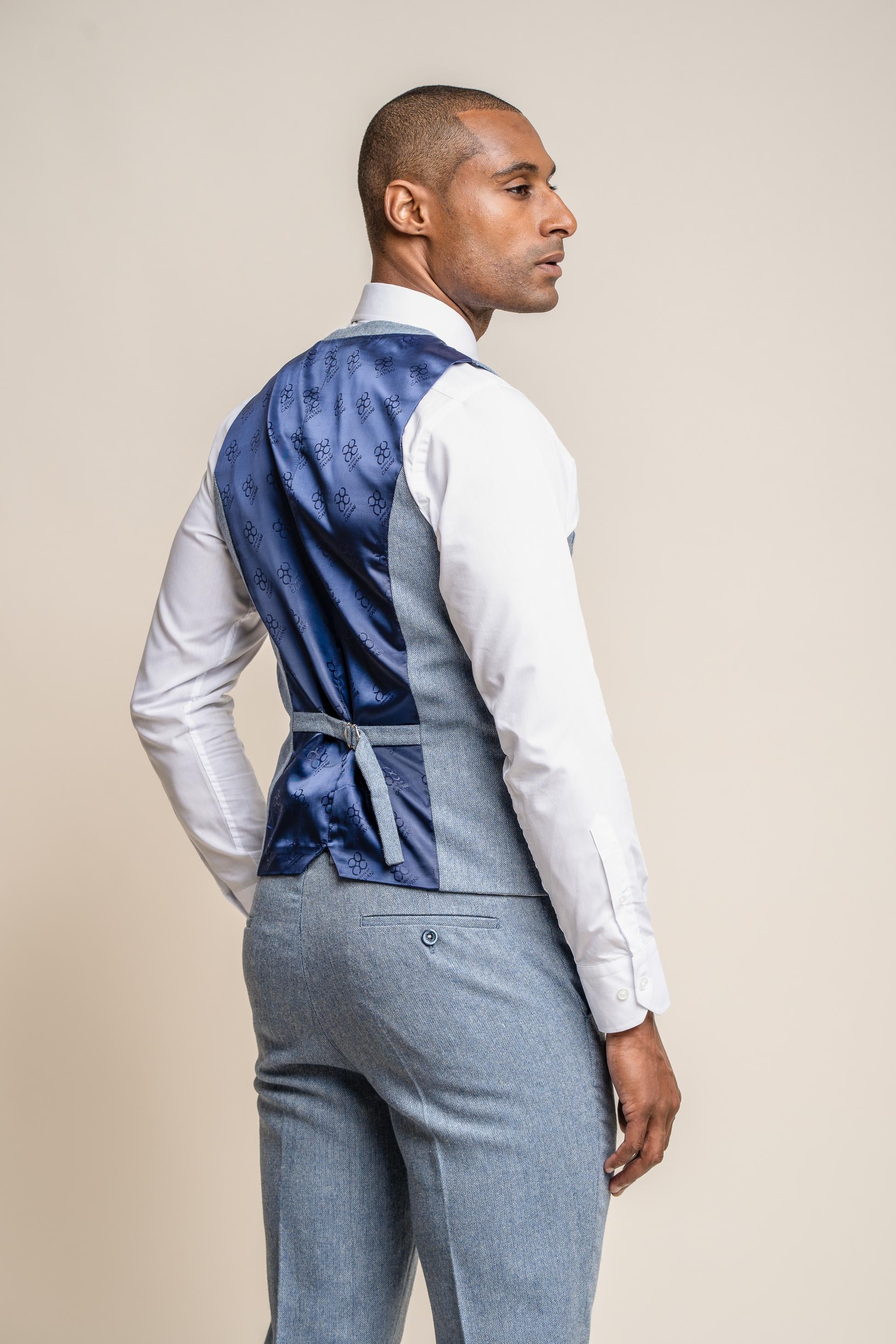 Men's Tweed Slim Fit Waistcoat - WELLS Blue - Light Blue - Image 3