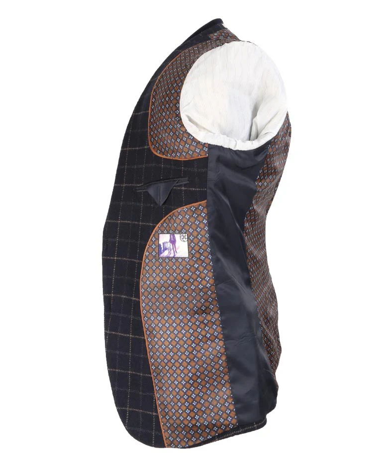 Men's Tweed Check Slim Fit Navy Suit- SHELBY - Navy Blue - Image 10
