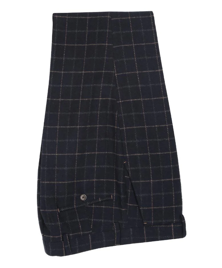 Men's Tweed Check Slim Fit Navy Suit- SHELBY - Navy Blue - Image 6