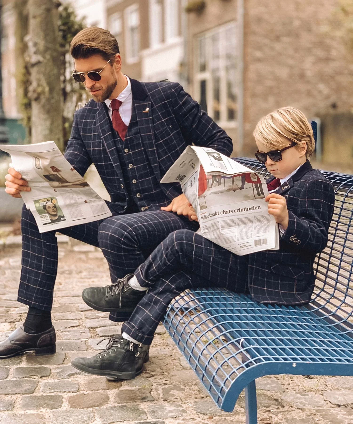 Men's Tweed Check Slim Fit Navy Suit- SHELBY - Navy Blue - Image 8