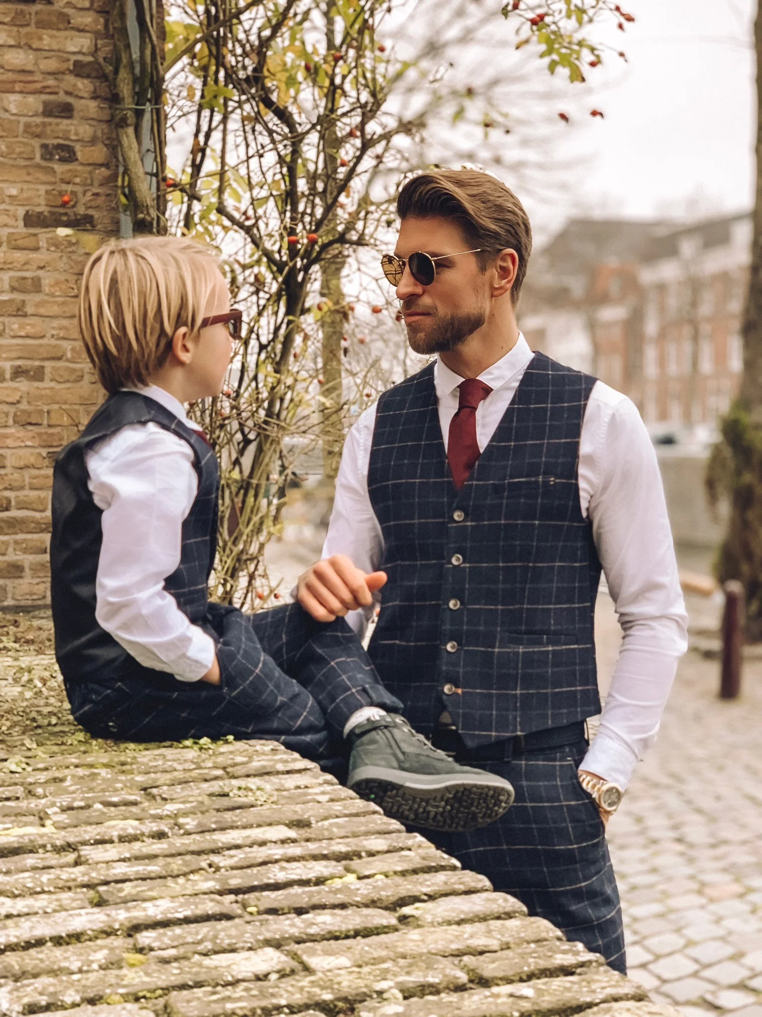 Men's Tweed Check Slim Fit Navy Suit- SHELBY - Navy Blue - Image 9