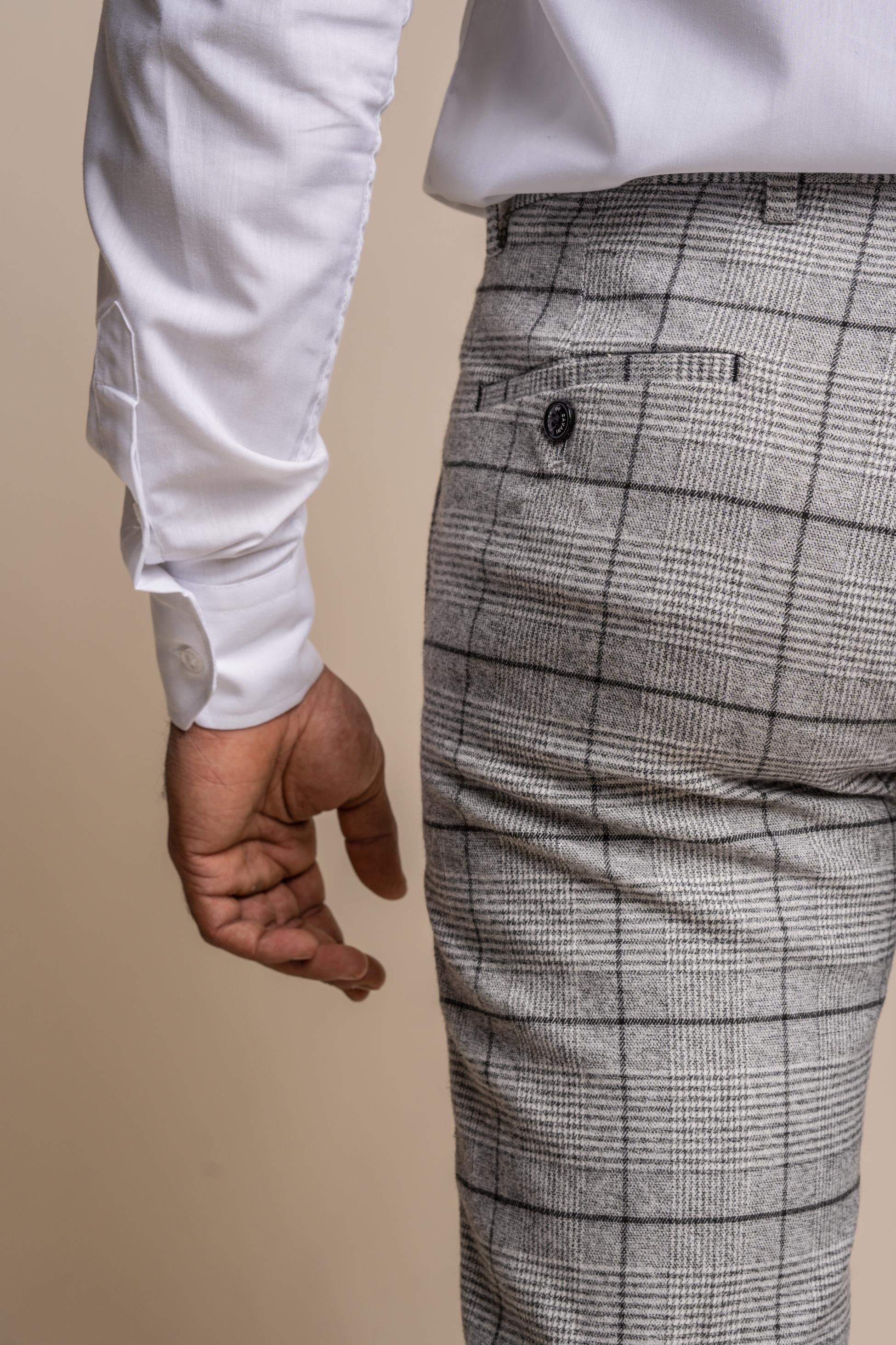Men's Tweed Windowpane Check Slim Fit Suit - GHOST Grey - Light Grey - Image 10