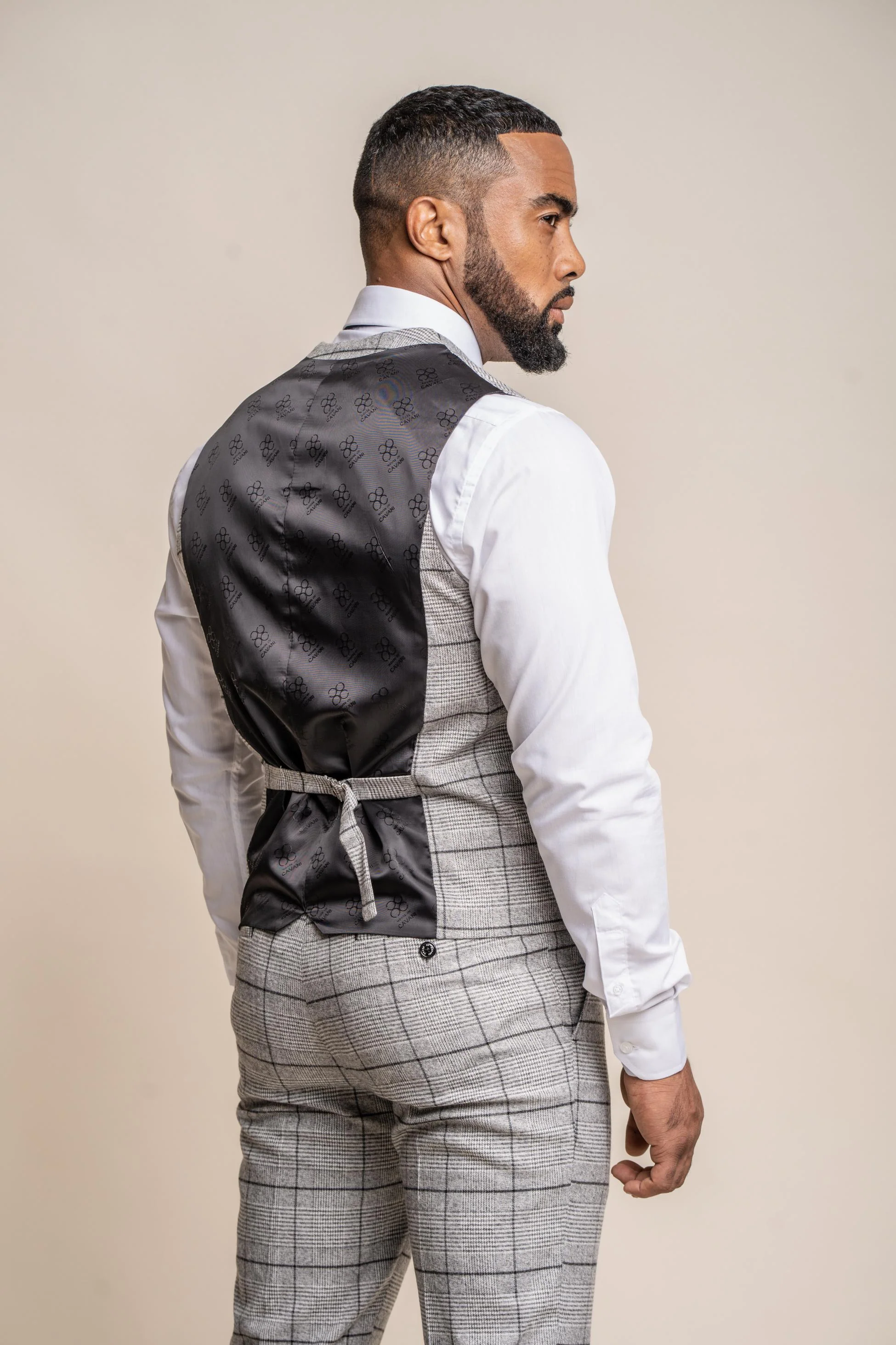 Men's Tweed Windowpane Check Slim Fit Suit - GHOST Grey - Light Grey - Image 6