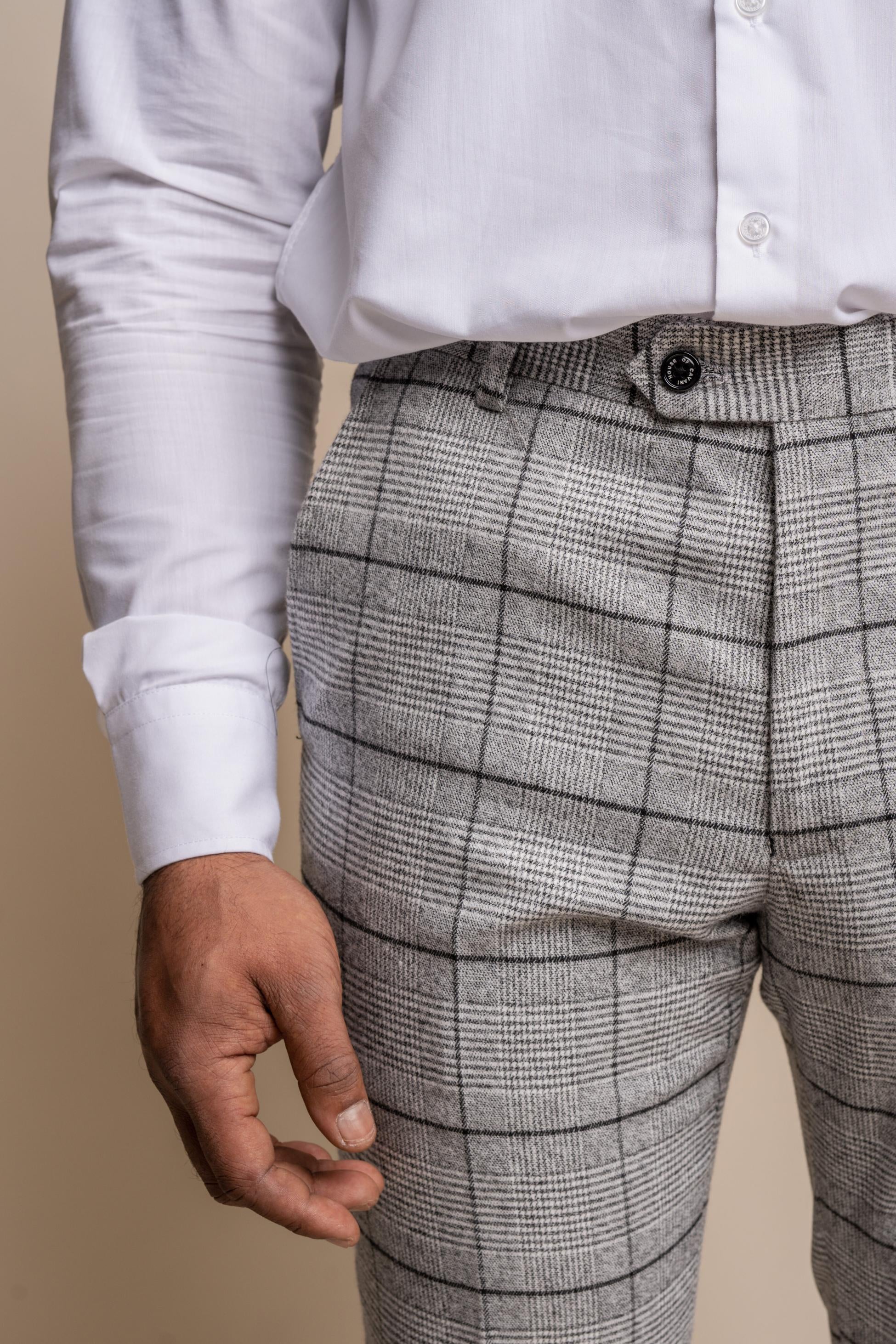 Men's Tweed Windowpane Check Slim Fit Suit - GHOST Grey - Light Grey - Image 9