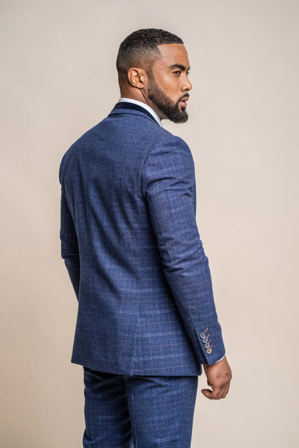 Men's Tweed Check Navy Slim Fit Suit - KAISER - Navy Blue - Image 3