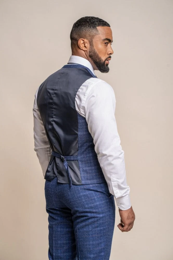 Men's Tweed Check Navy Slim Fit Suit - KAISER - Navy Blue - Image 5
