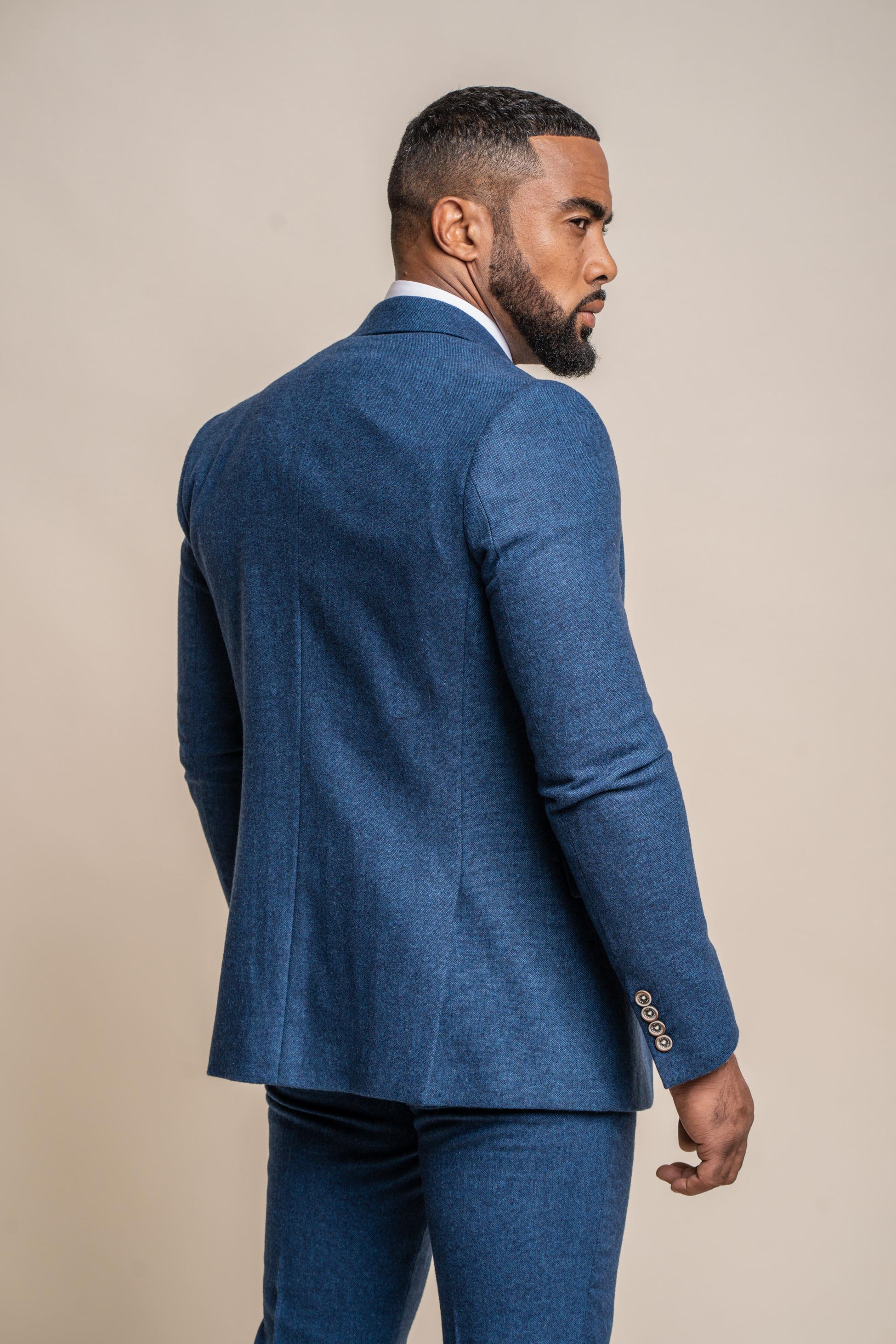 Men's Tweed Wool Slim Fit Formal Blue Suit - ORSON - Blue - Image 3