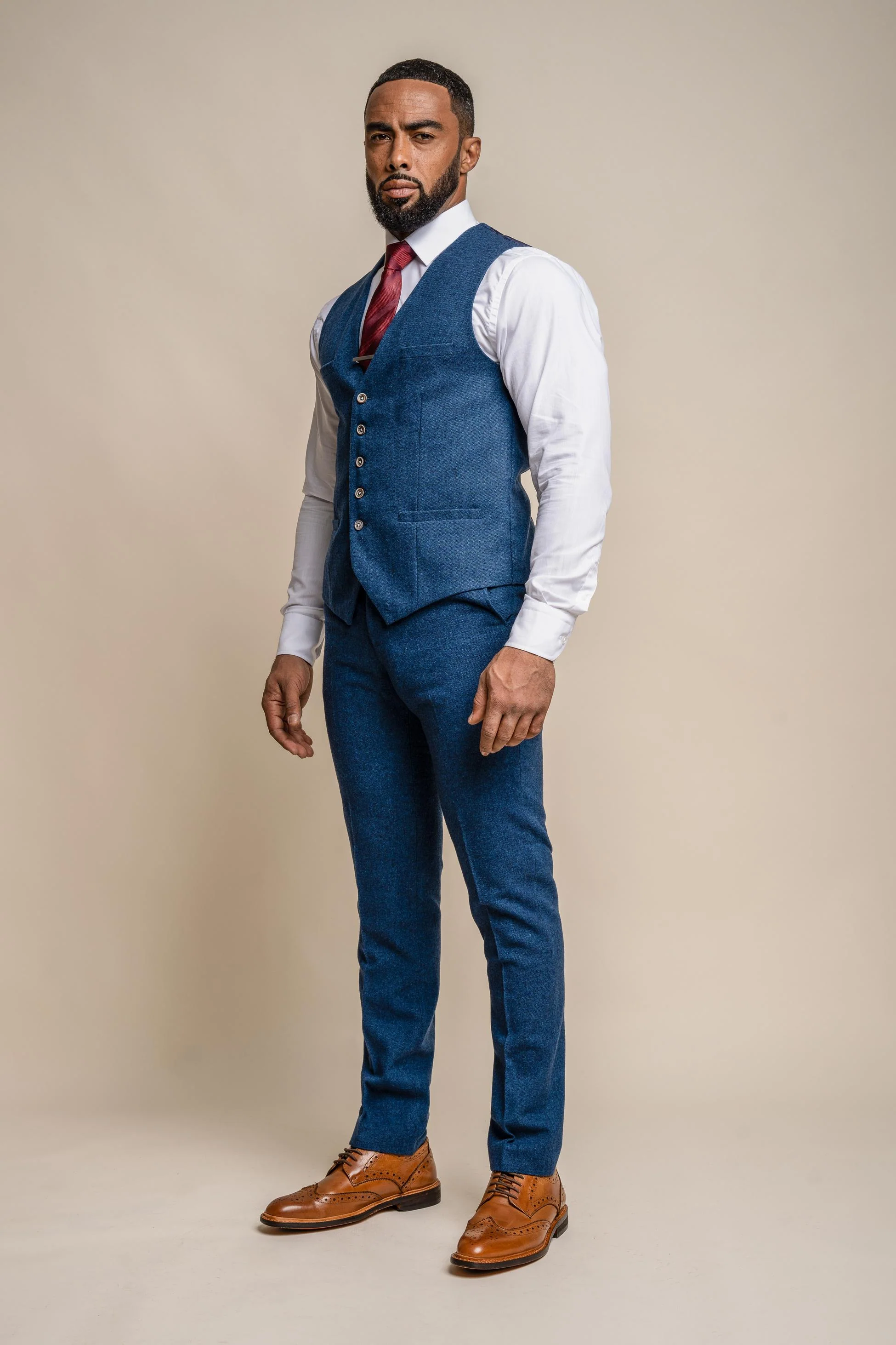 Men's Tweed Wool Slim Fit Formal Blue Suit - ORSON - Blue - Image 4