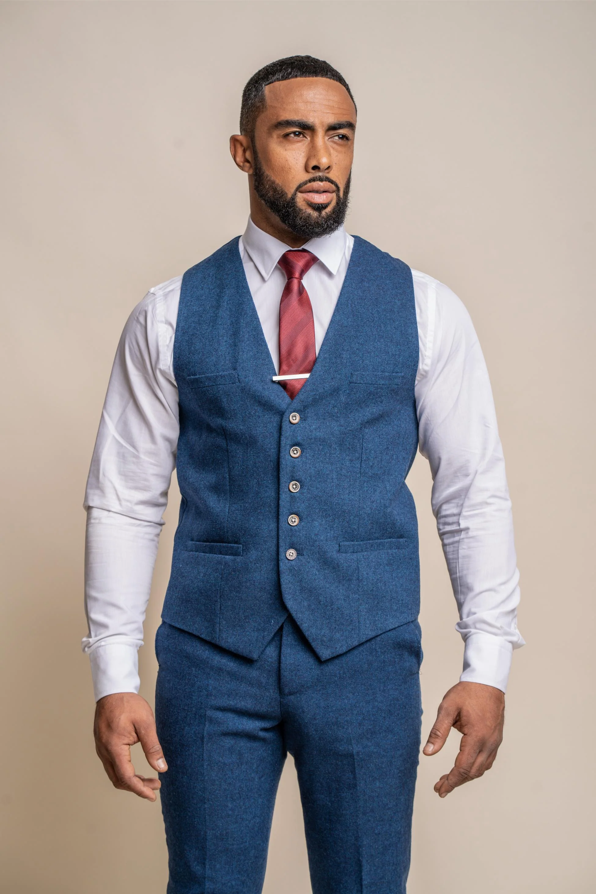 Men's Tweed Wool Slim Fit Formal Blue Suit - ORSON - Blue - Image 5