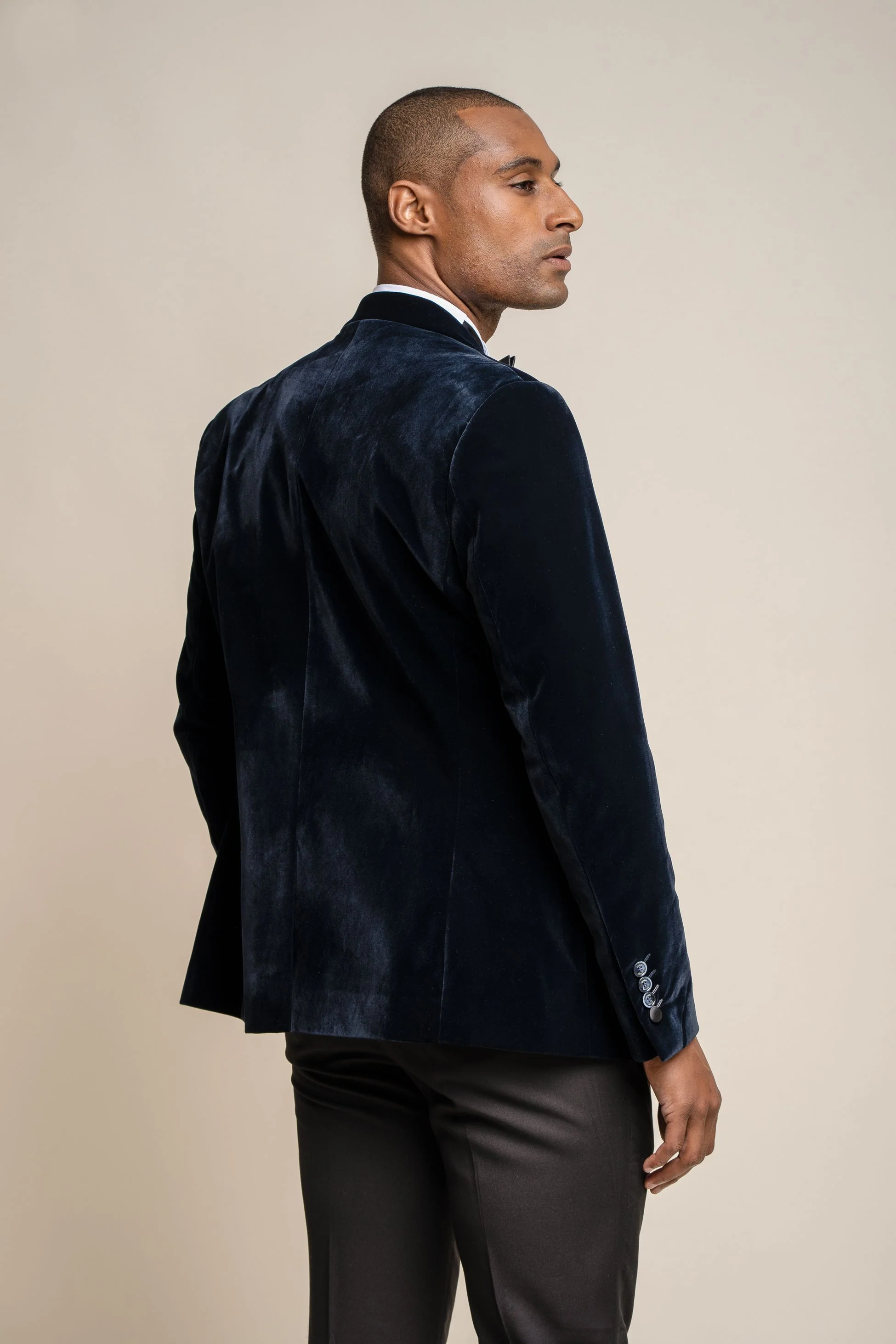 Men's Slim Fit Velvet Tuxedo Blazer - ROSA - Navy Blue - Image 3