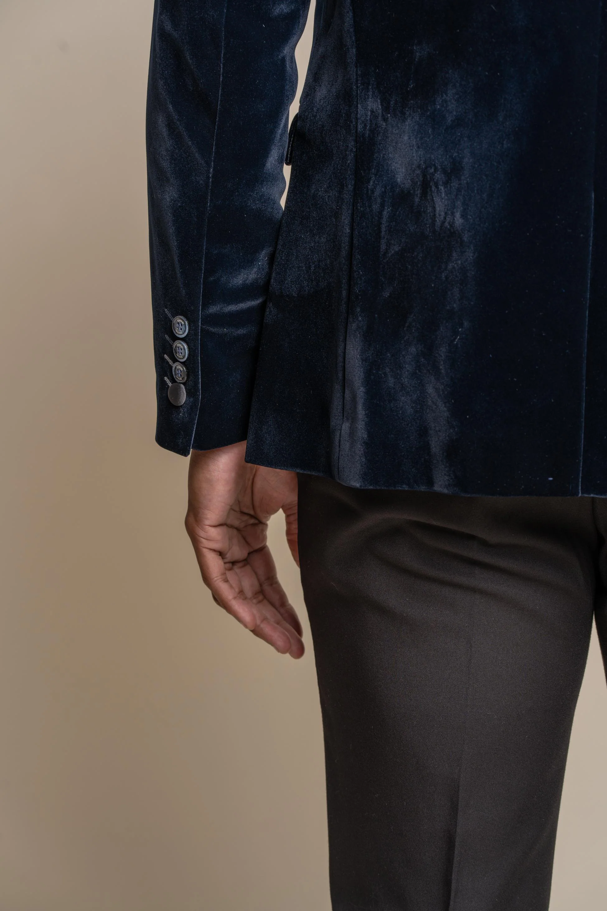 Men's Slim Fit Velvet Tuxedo Blazer - ROSA - Navy Blue - Image 4