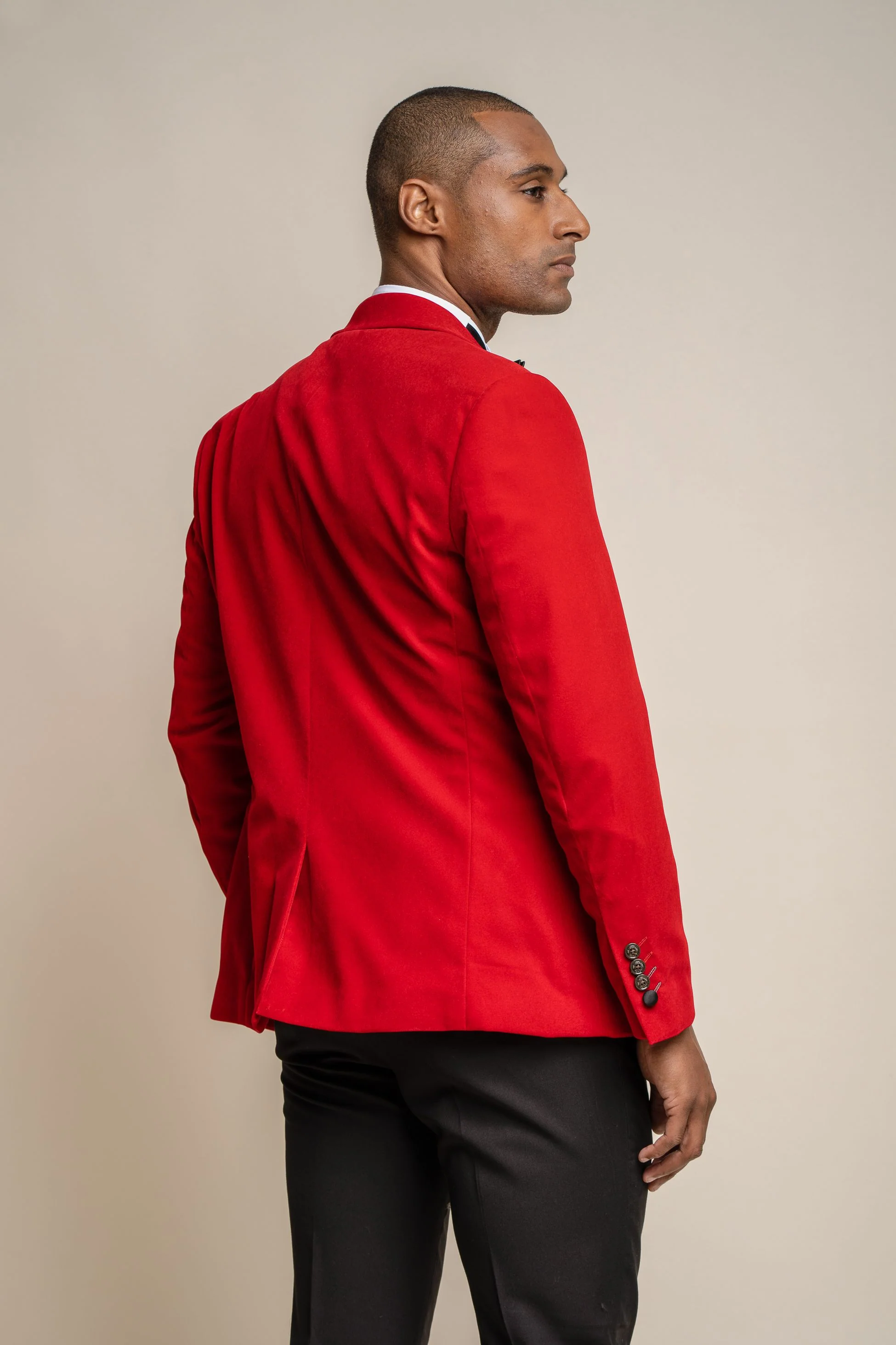 Men's Slim Fit Velvet Tuxedo Blazer - ROSA - Red - Image 3
